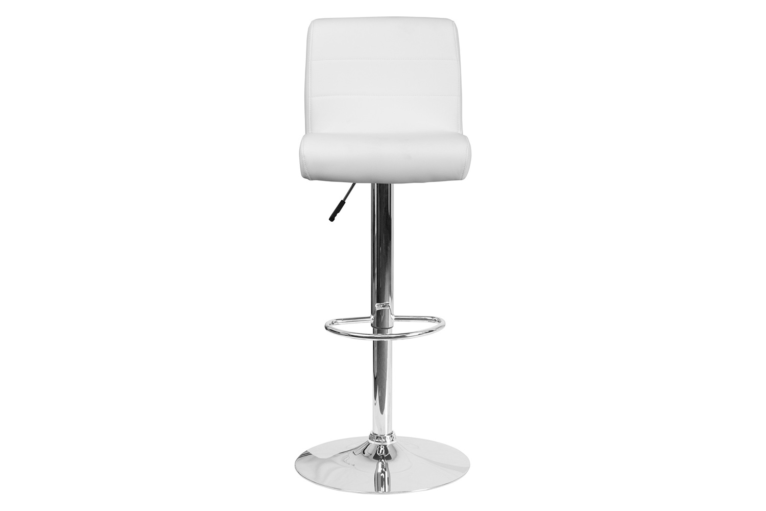 BLNK™ Scott Vinyl Adjustable Height Bar Stool with Rolled Seat and Chrome Base - White