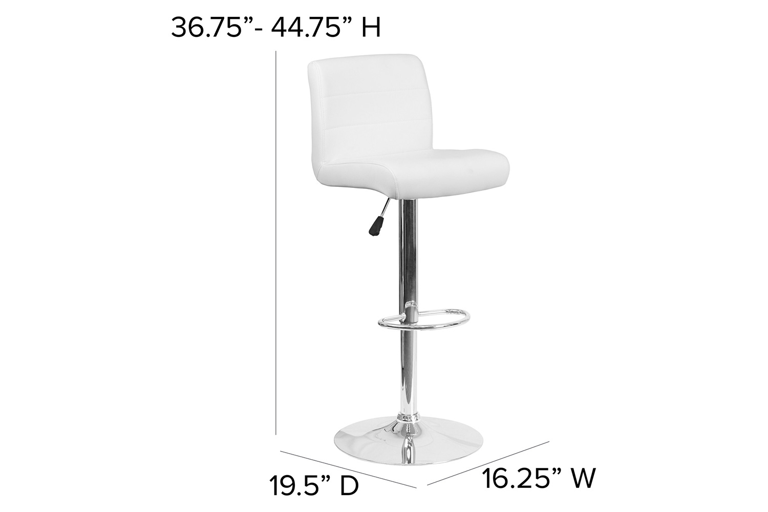 BLNK™ Scott Vinyl Adjustable Height Bar Stool with Rolled Seat and Chrome Base - White