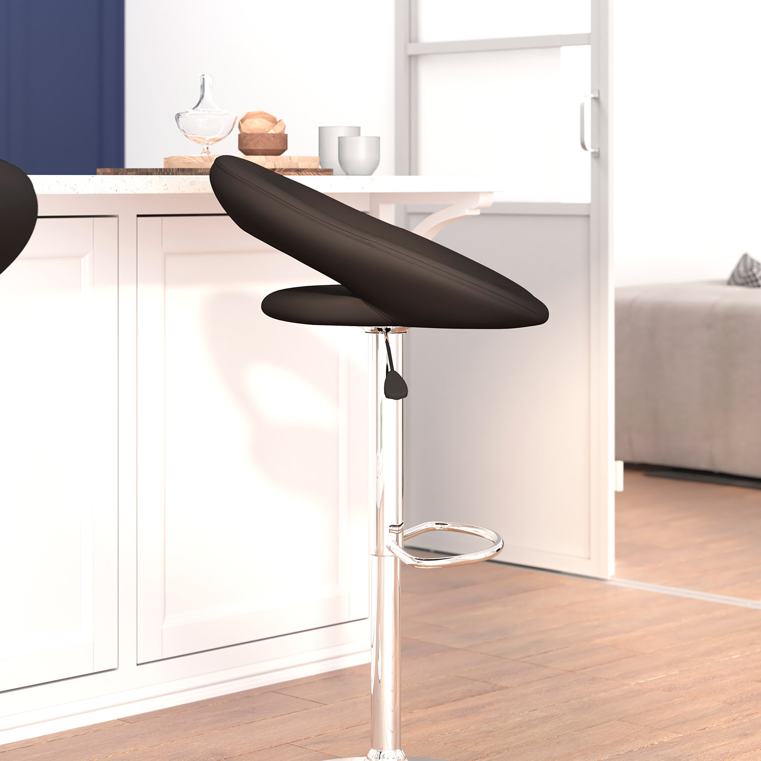 BLNK™ Brook Vinyl Rounded Orbit-Style Back Adjustable Height Bar Stool with Chrome Base - Black