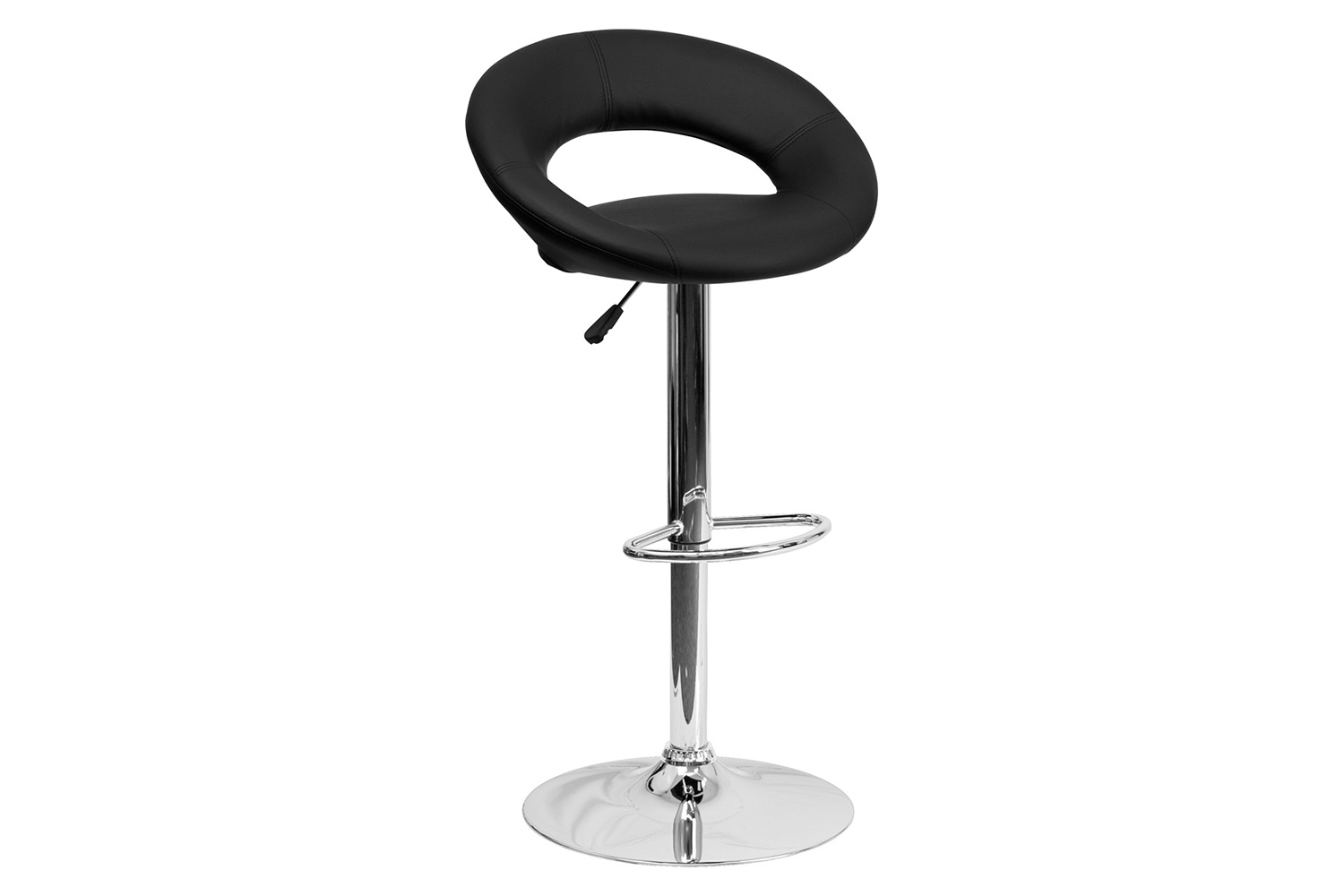 BLNK™ Brook Vinyl Rounded Orbit-Style Back Adjustable Height Bar Stool with Chrome Base - Black