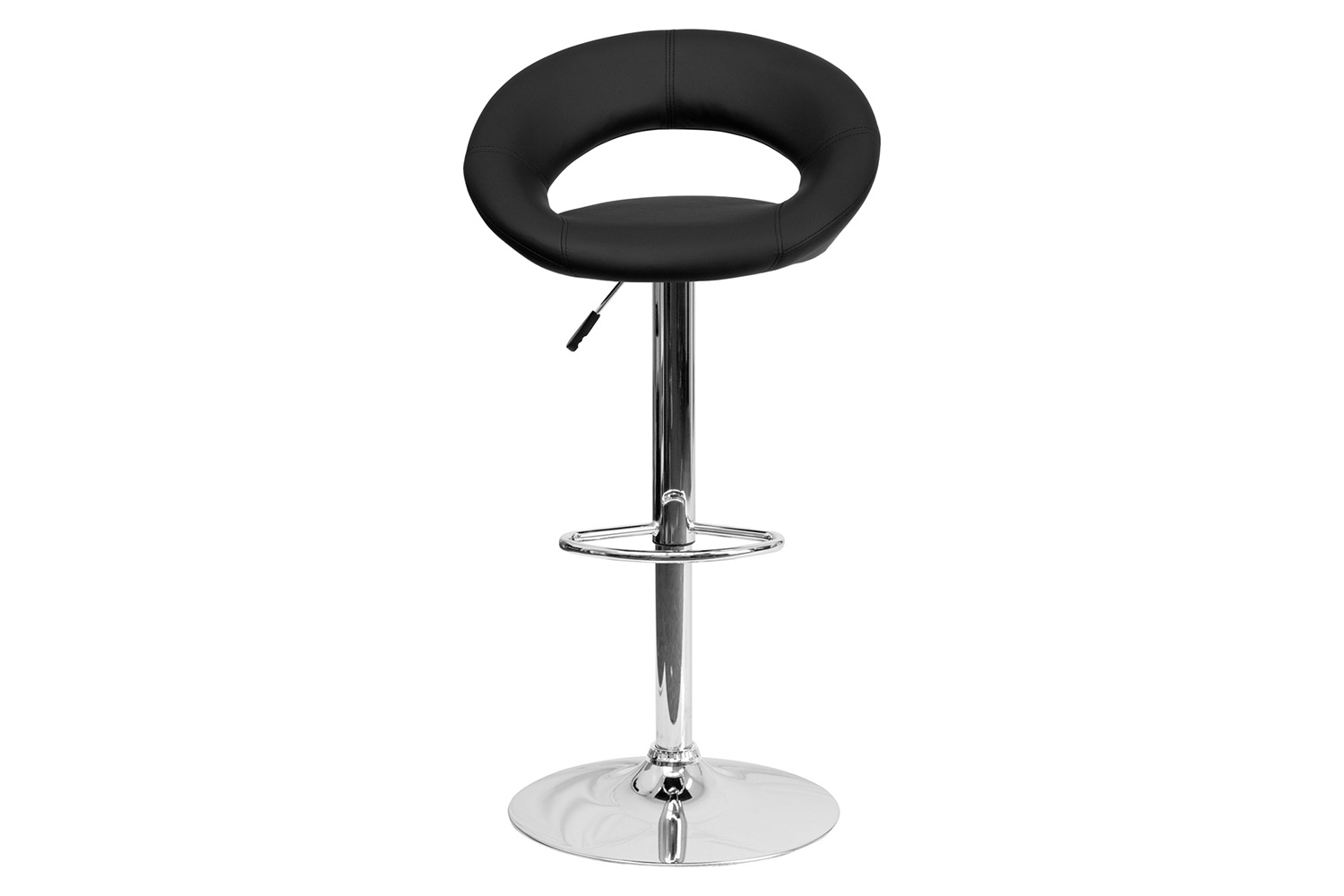 BLNK™ Brook Vinyl Rounded Orbit-Style Back Adjustable Height Bar Stool with Chrome Base - Black