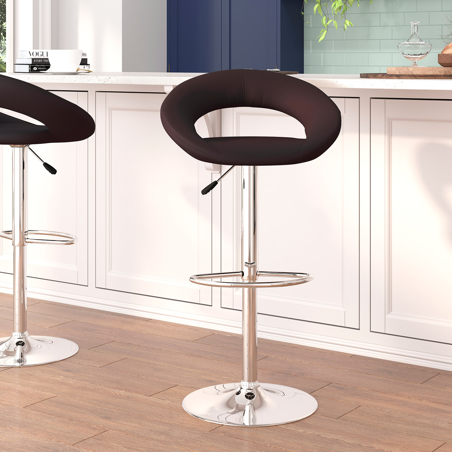 BLNK Brook Vinyl Rounded Orbit-Style Back Adjustable Height Bar Stool with Chrome Base