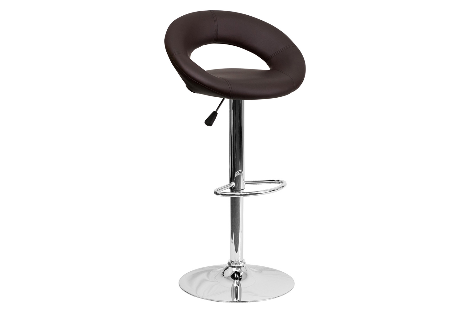 BLNK Brook Vinyl Rounded Orbit-Style Back Adjustable Height Bar Stool with Chrome Base - Brown