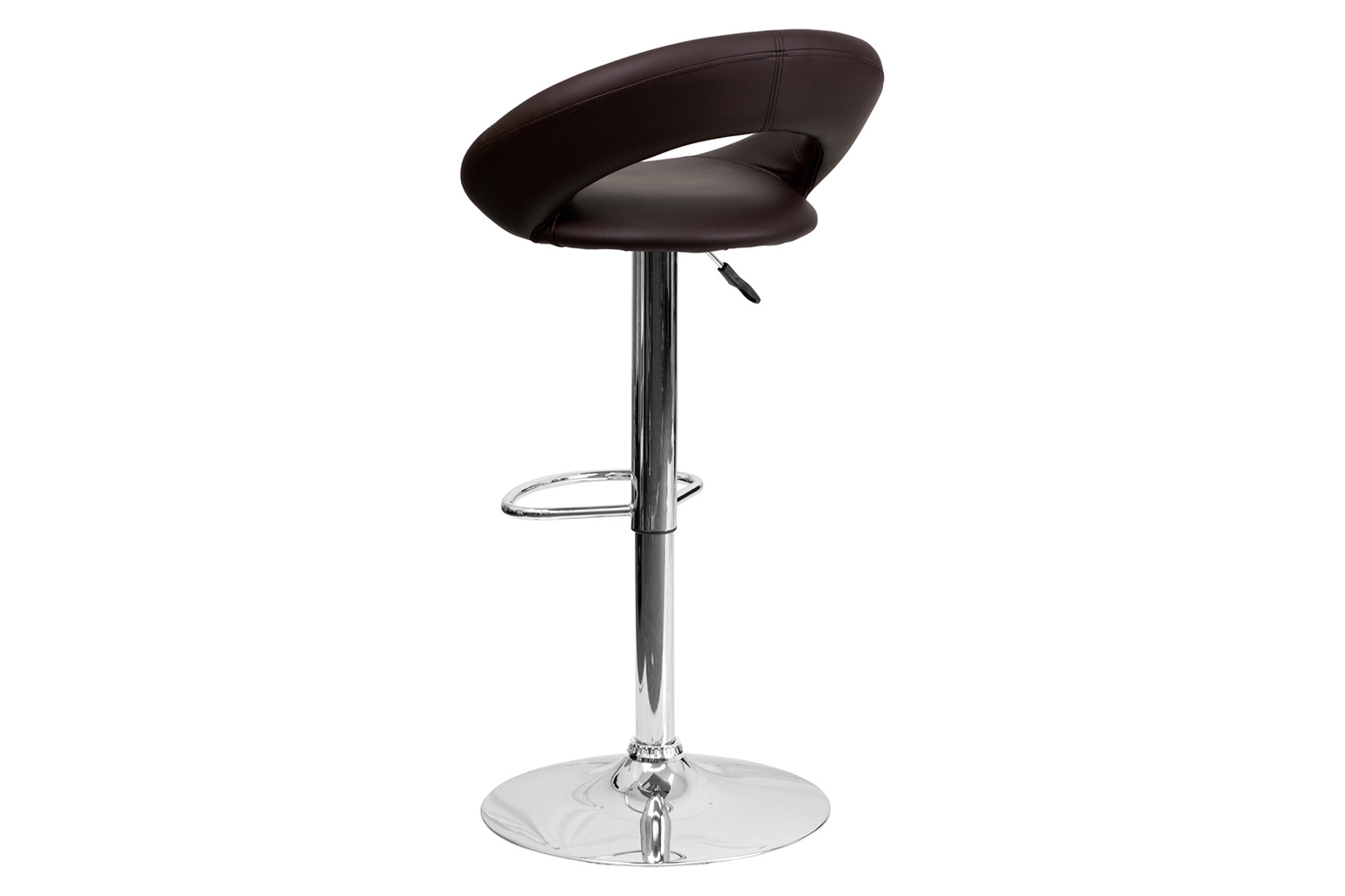 BLNK Brook Vinyl Rounded Orbit-Style Back Adjustable Height Bar Stool with Chrome Base - Brown