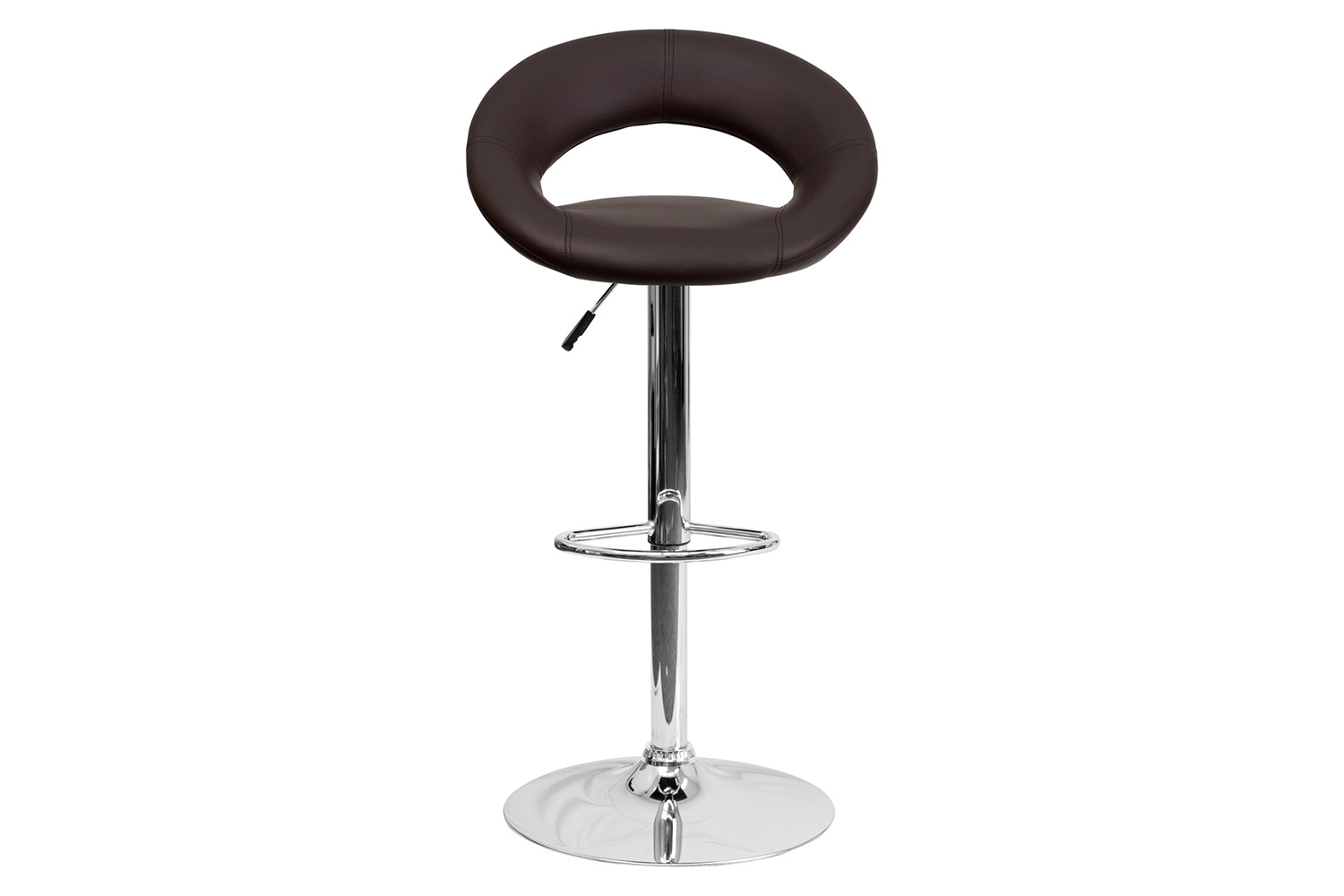 BLNK Brook Vinyl Rounded Orbit-Style Back Adjustable Height Bar Stool with Chrome Base - Brown