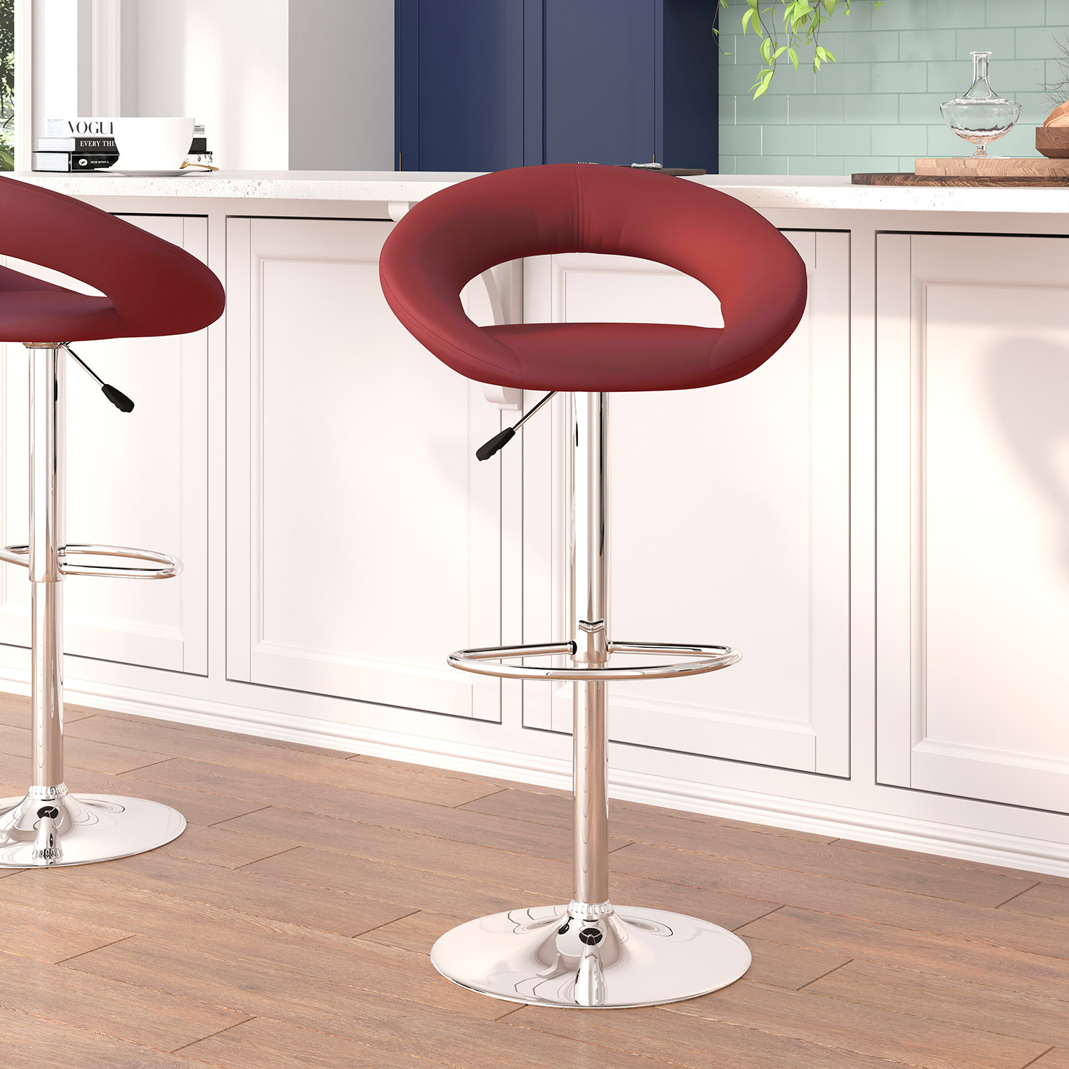 BLNK Brook Vinyl Rounded Orbit-Style Back Adjustable Height Bar Stool with Chrome Base