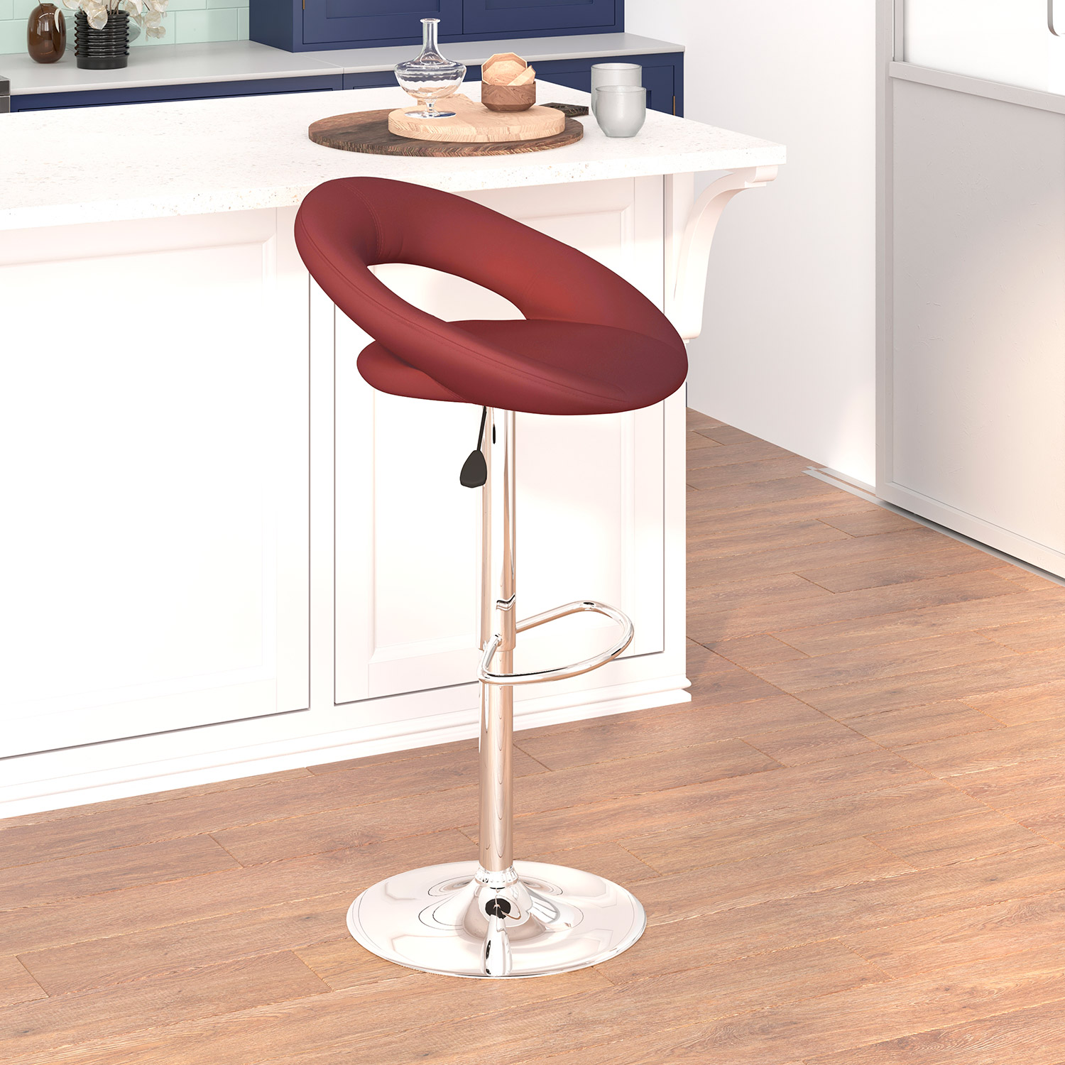 BLNK Brook Vinyl Rounded Orbit-Style Back Adjustable Height Bar Stool with Chrome Base - Burgundy