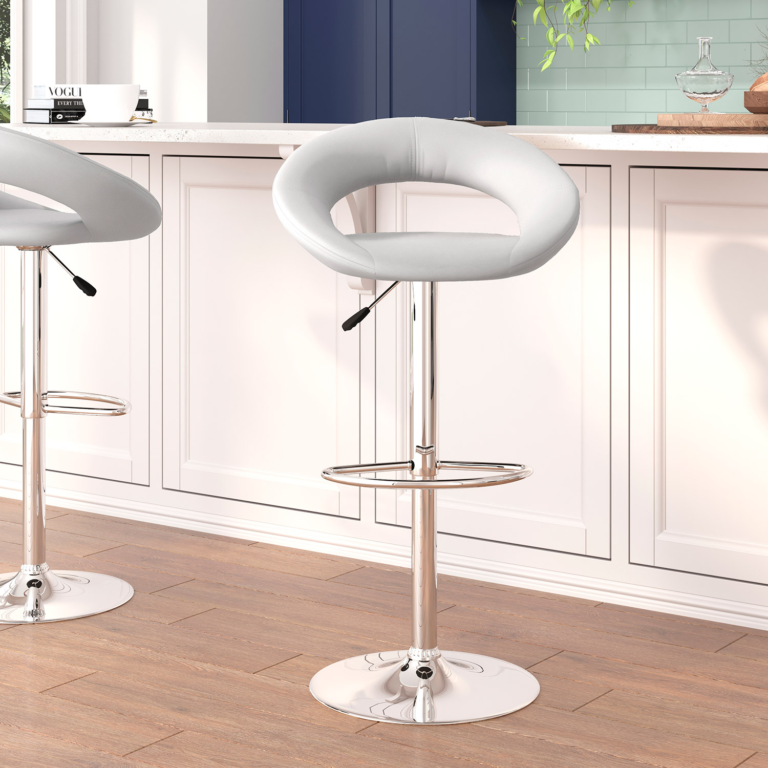 BLNK Brook Vinyl Rounded Orbit-Style Back Adjustable Height Bar Stool with Chrome Base