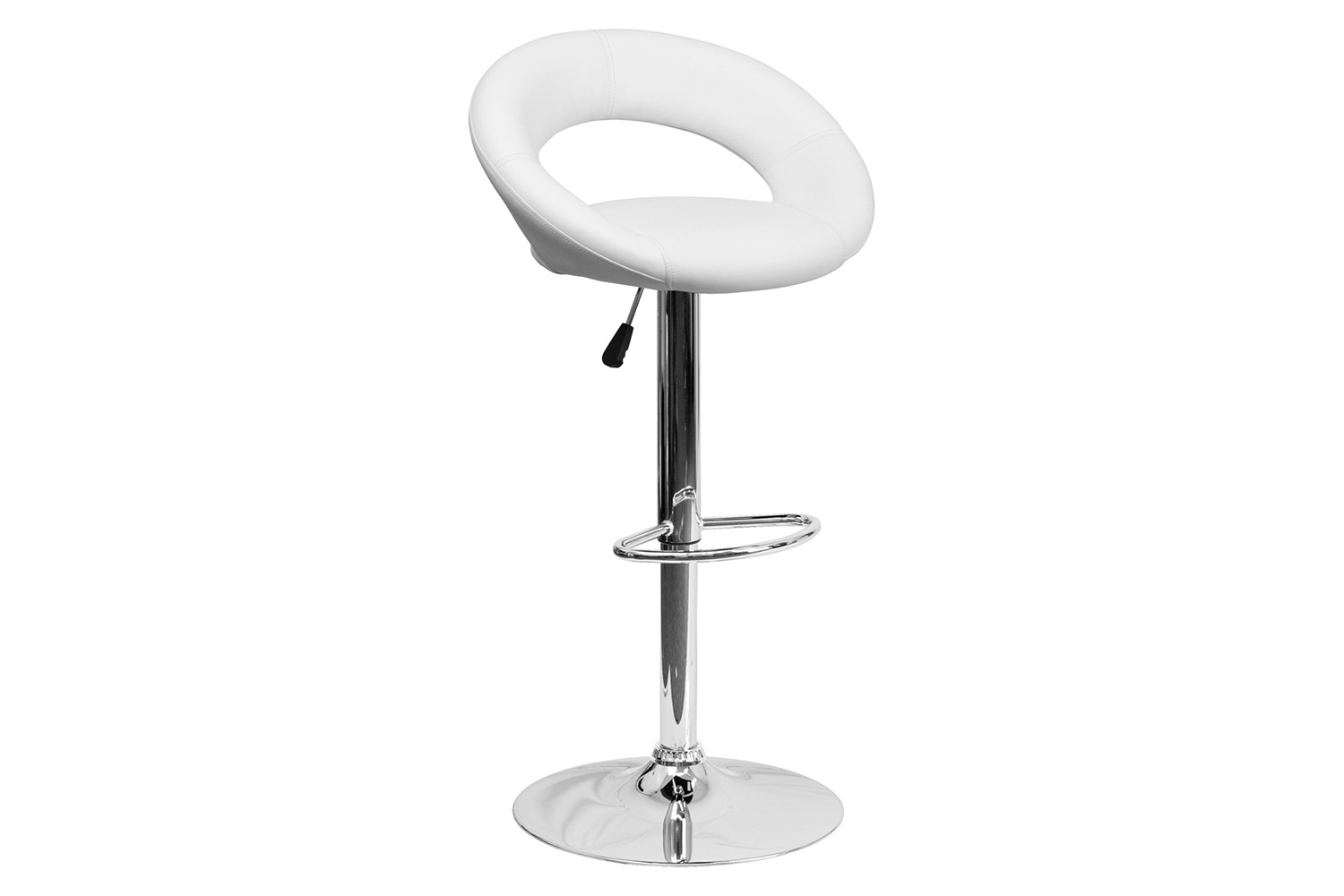 BLNK Brook Vinyl Rounded Orbit-Style Back Adjustable Height Bar Stool with Chrome Base - White