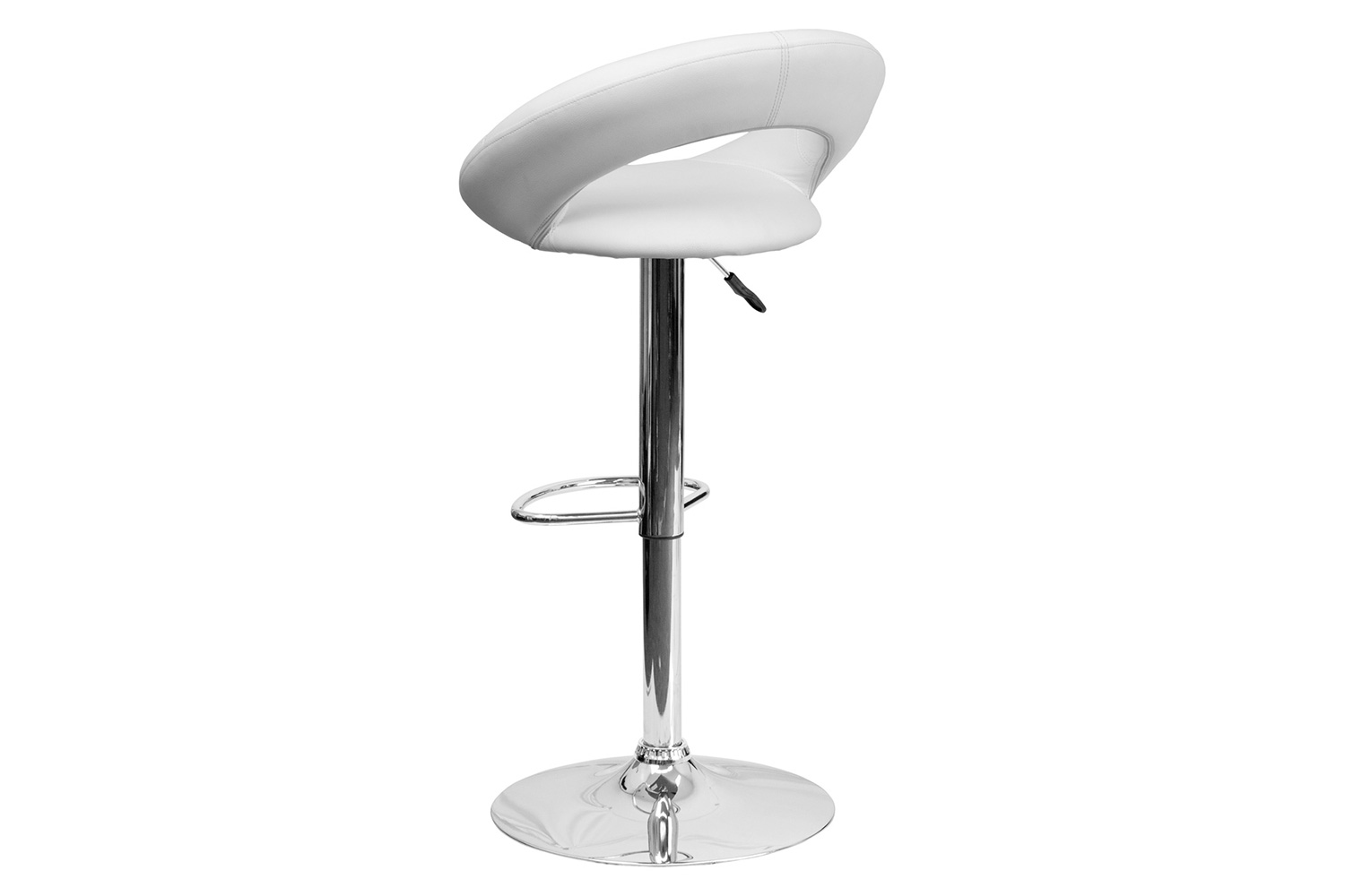 BLNK Brook Vinyl Rounded Orbit-Style Back Adjustable Height Bar Stool with Chrome Base - White