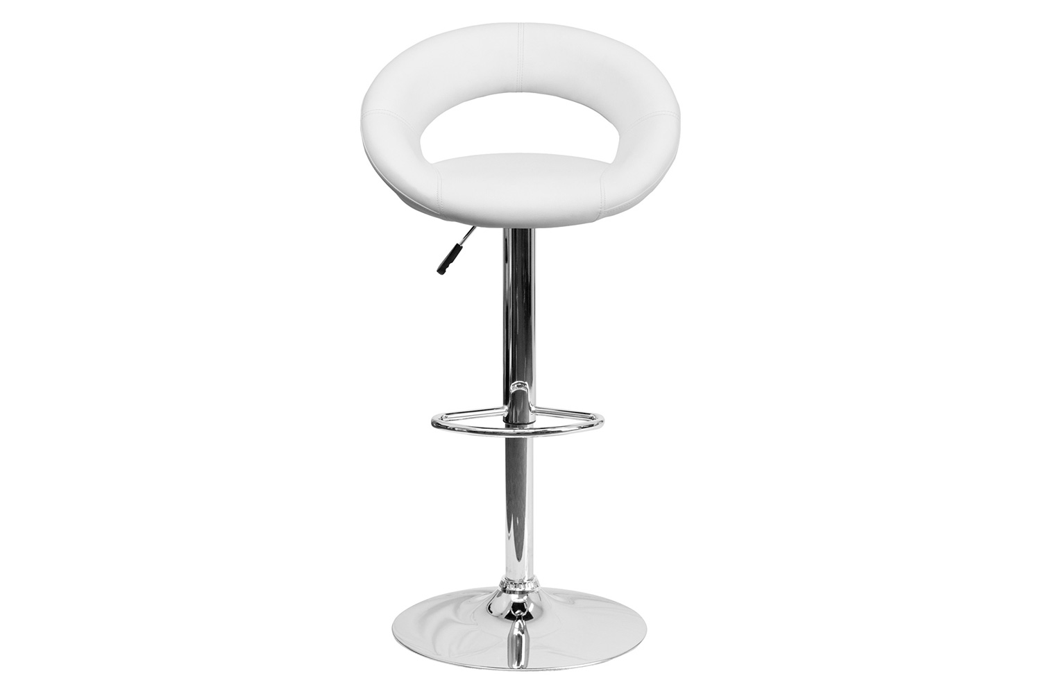 BLNK Brook Vinyl Rounded Orbit-Style Back Adjustable Height Bar Stool with Chrome Base - White