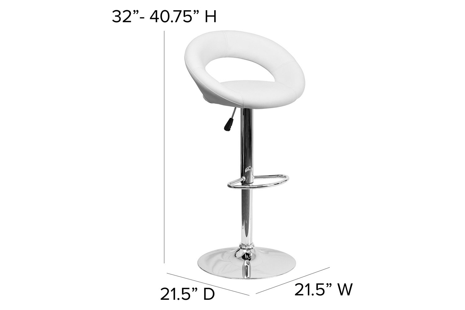 BLNK Brook Vinyl Rounded Orbit-Style Back Adjustable Height Bar Stool with Chrome Base - White