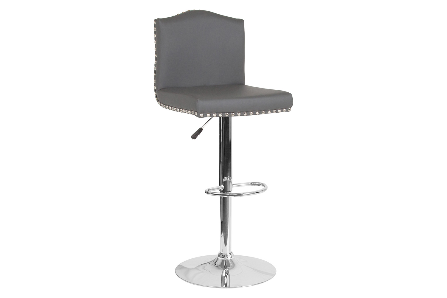 BLNK Bellagio LeatherSoft Adjustable Height Bar Stool with Accent Nail Trim - Gray