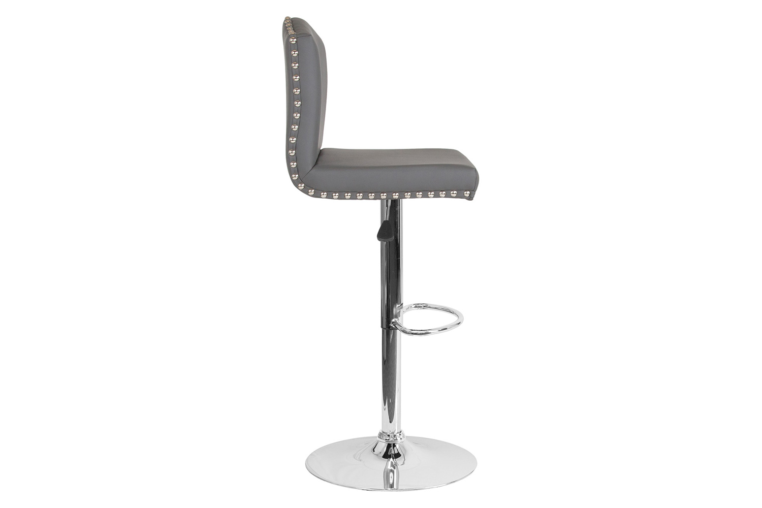 BLNK Bellagio LeatherSoft Adjustable Height Bar Stool with Accent Nail Trim - Gray