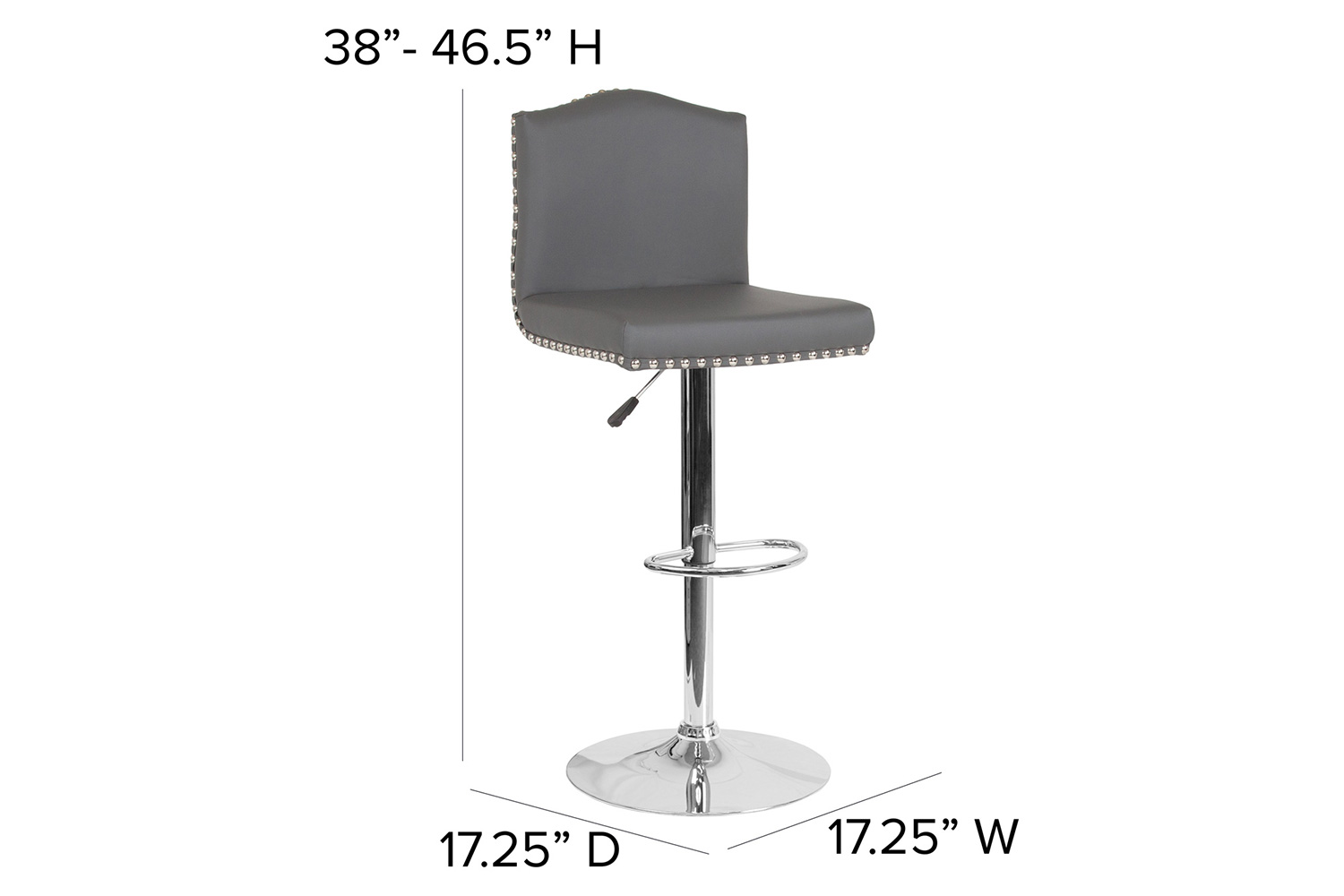 BLNK Bellagio LeatherSoft Adjustable Height Bar Stool with Accent Nail Trim - Gray