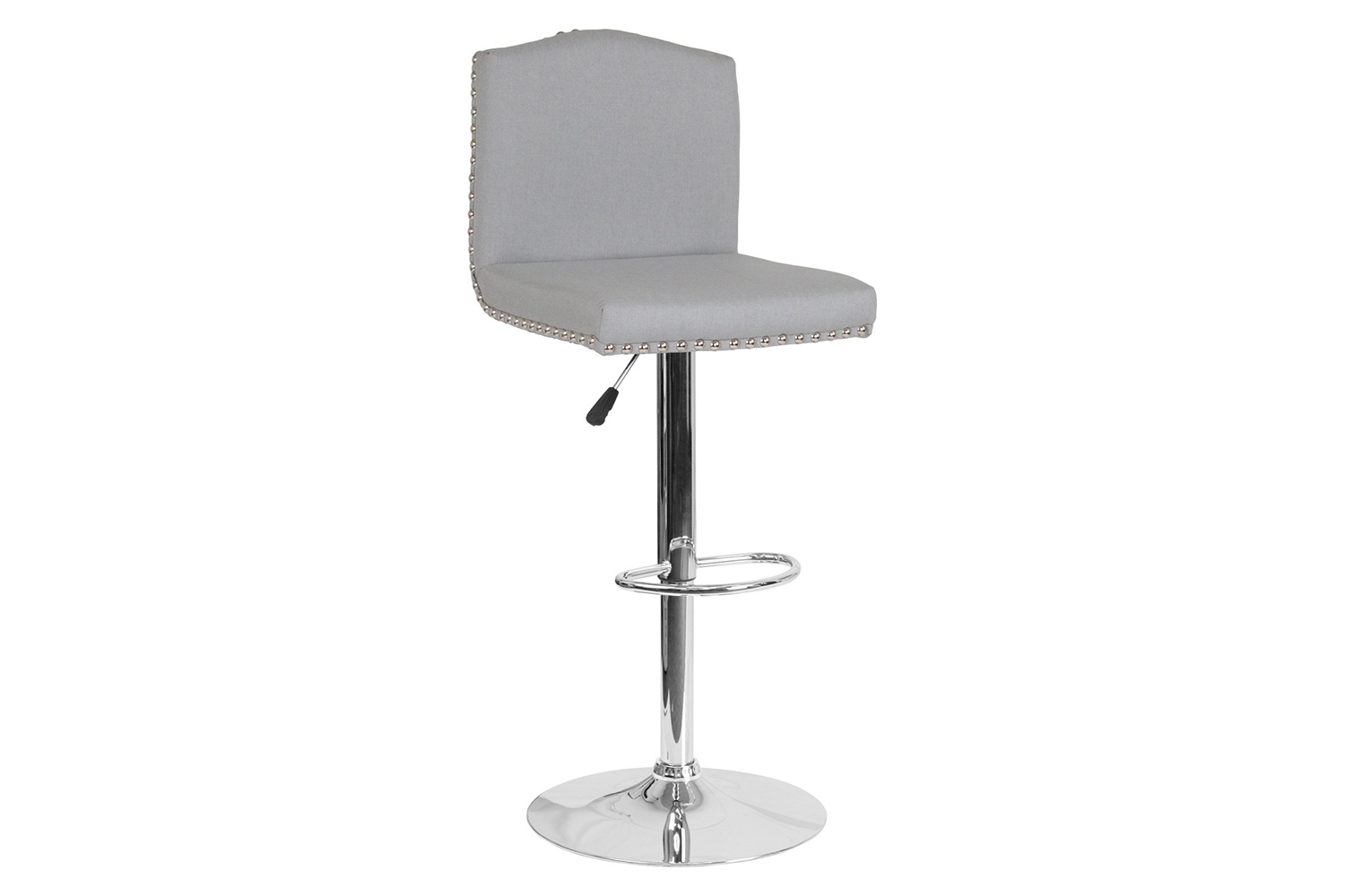 BLNK Bellagio Fabric Adjustable Height Bar Stool with Accent Nail Trim - Light Gray