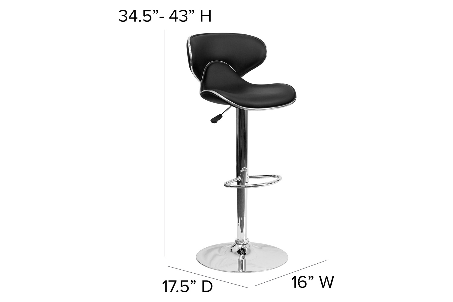 BLNK Devin Vinyl Cozy Mid-Back Adjustable Height Bar Stool with Chrome Base - Black