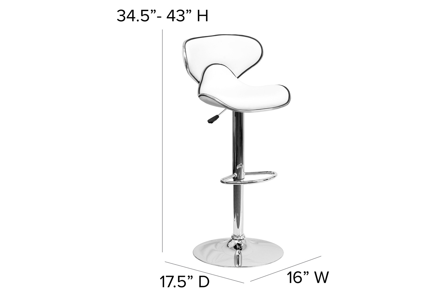 BLNK Devin Vinyl Cozy Mid-Back Adjustable Height Bar Stool with Chrome Base - White