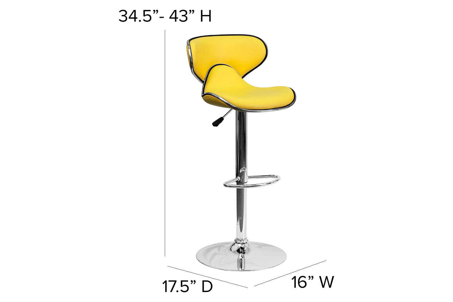 BLNK™ Devin Vinyl Cozy Mid-Back Adjustable Height Bar Stool with Chrome Base - Yellow