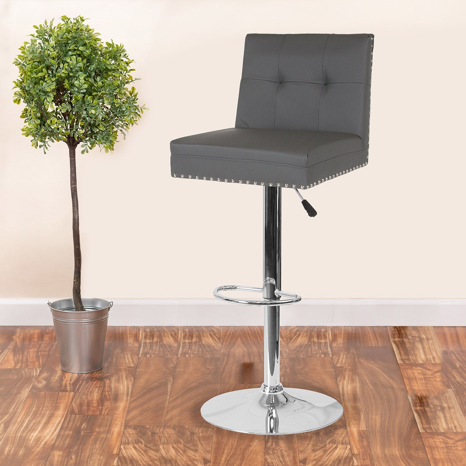 BLNK Ravello LeatherSoft Adjustable Height Bar Stool with Accent Nail Trim