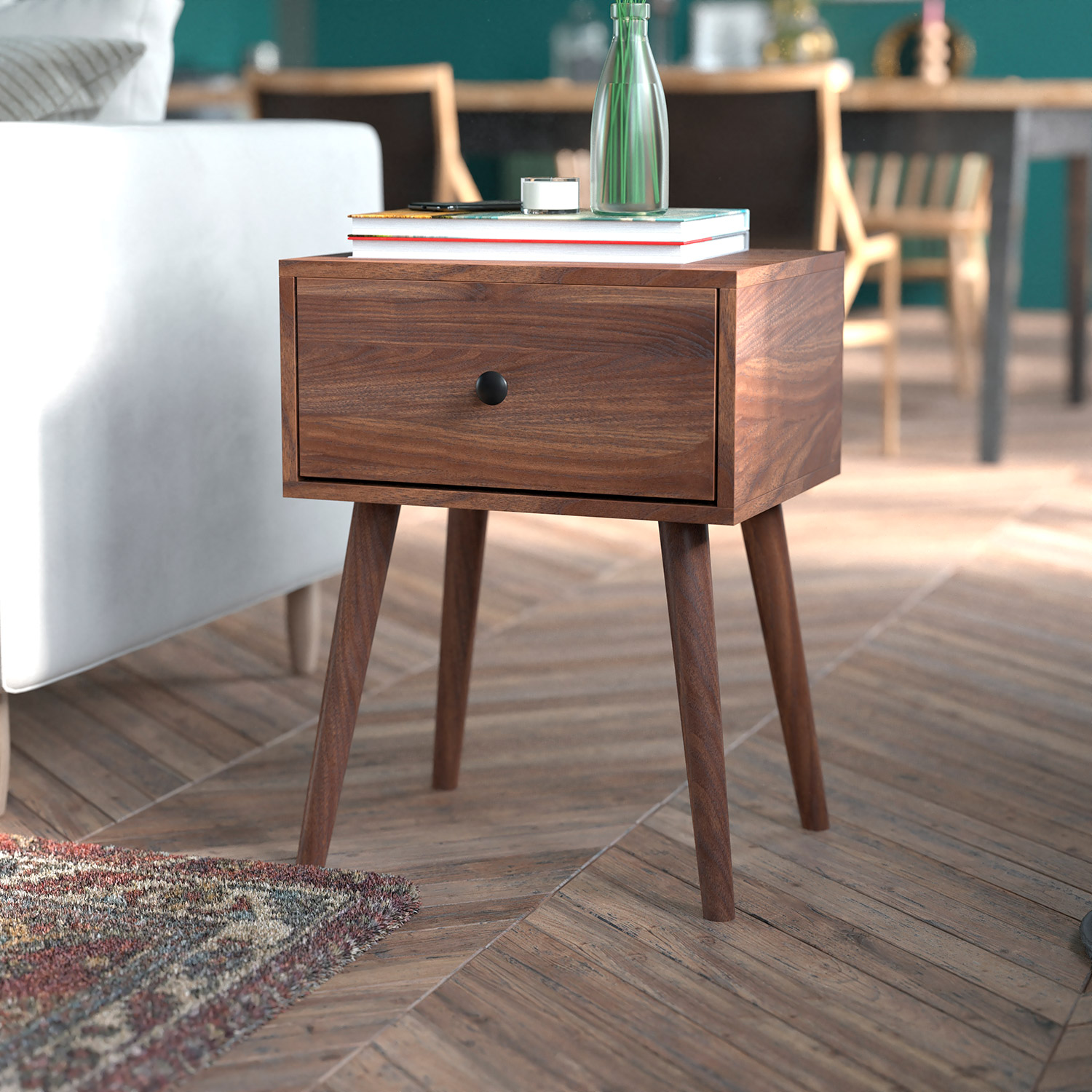 BLNK - Hatfield Wood Mid-Century Modern One Drawer Nightstand