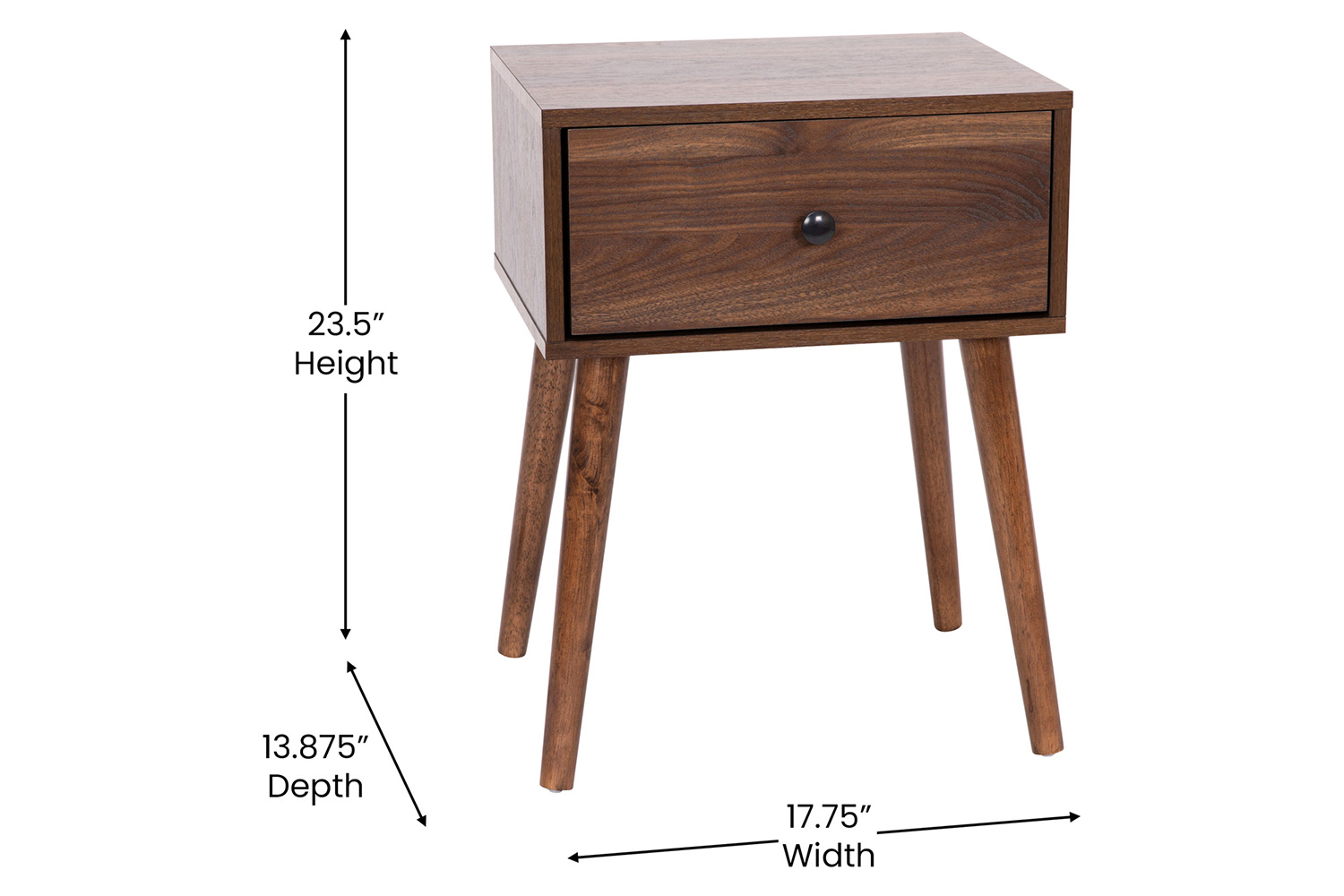 BLNK - Hatfield Wood Mid-Century Modern One Drawer Nightstand