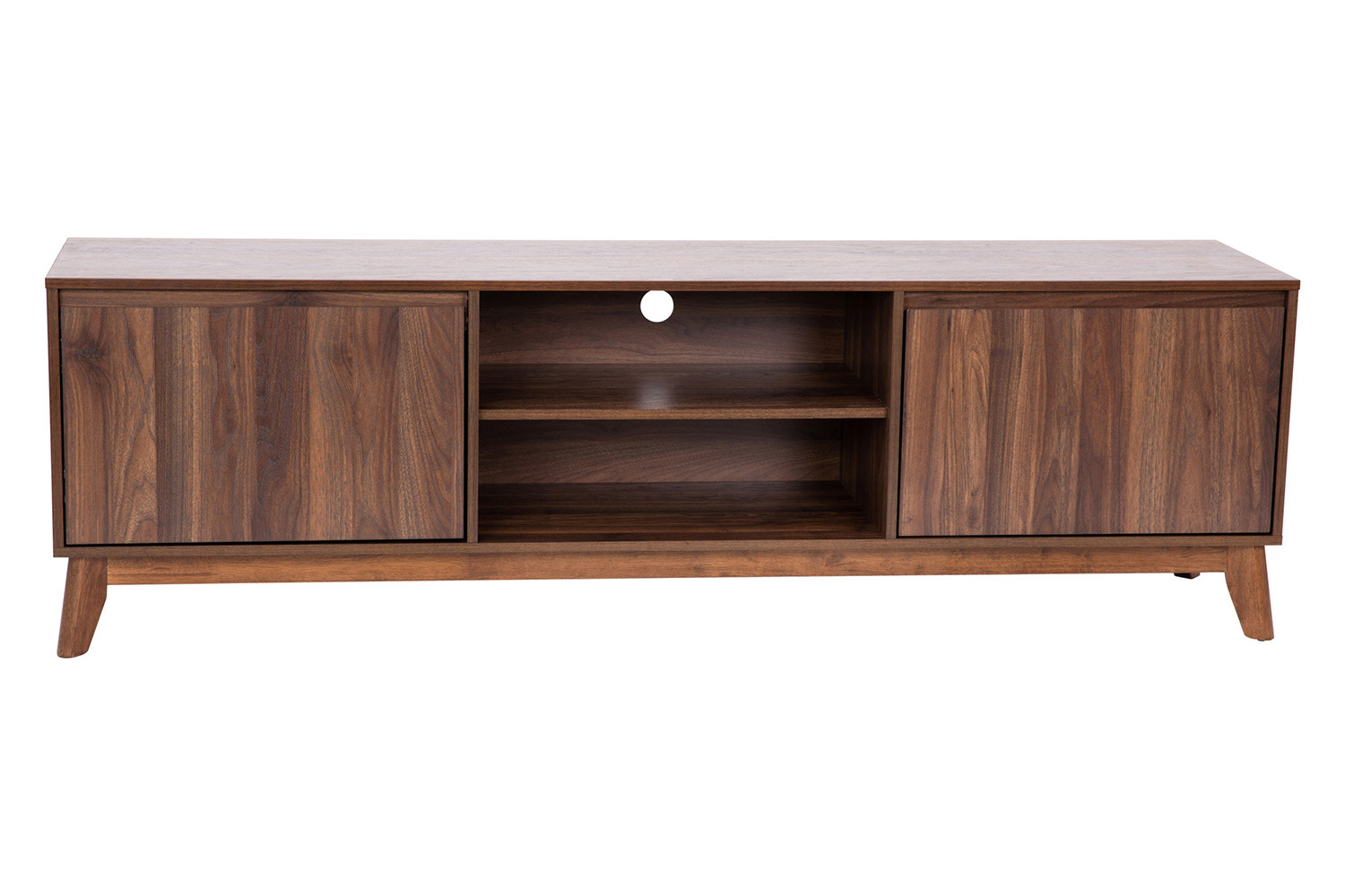 BLNK - Hatfield Mid-Century Modern TV Stand in Walnut for up to 65" TV's with Adjustable Center Shelf and Dual Soft Close Doors