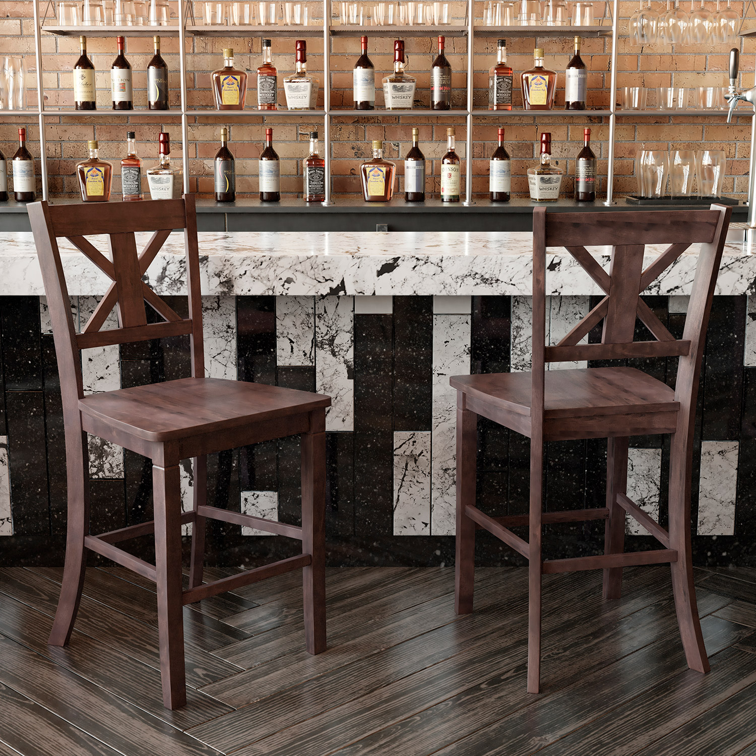 BLNK Gwendolyn Commercial Solid Wood Modern Farmhouse Counter Height Bar Stool Set of 2