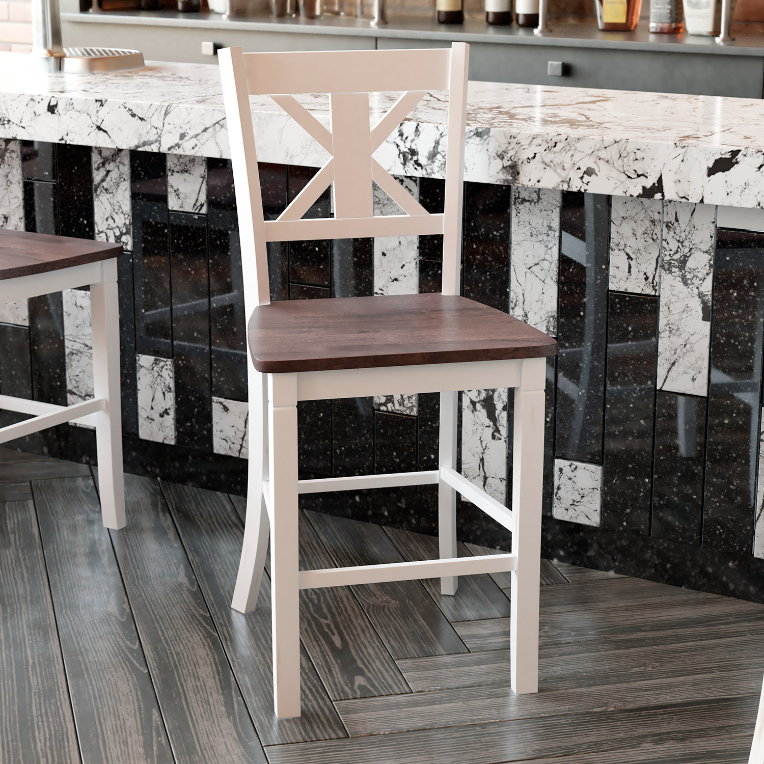 BLNK Gwendolyn Commercial Solid Wood Modern Farmhouse Counter Height Bar Stool Set of 2 - Antique White Wash