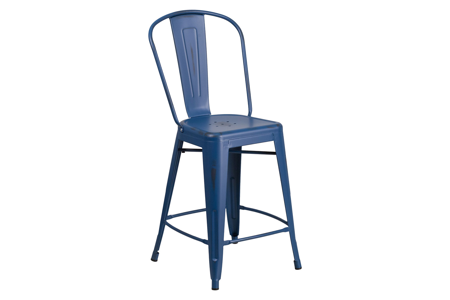 BLNK™ Carly Commercial Metal Distressed Indoor-Outdoor Counter Height Stool - Antique Blue