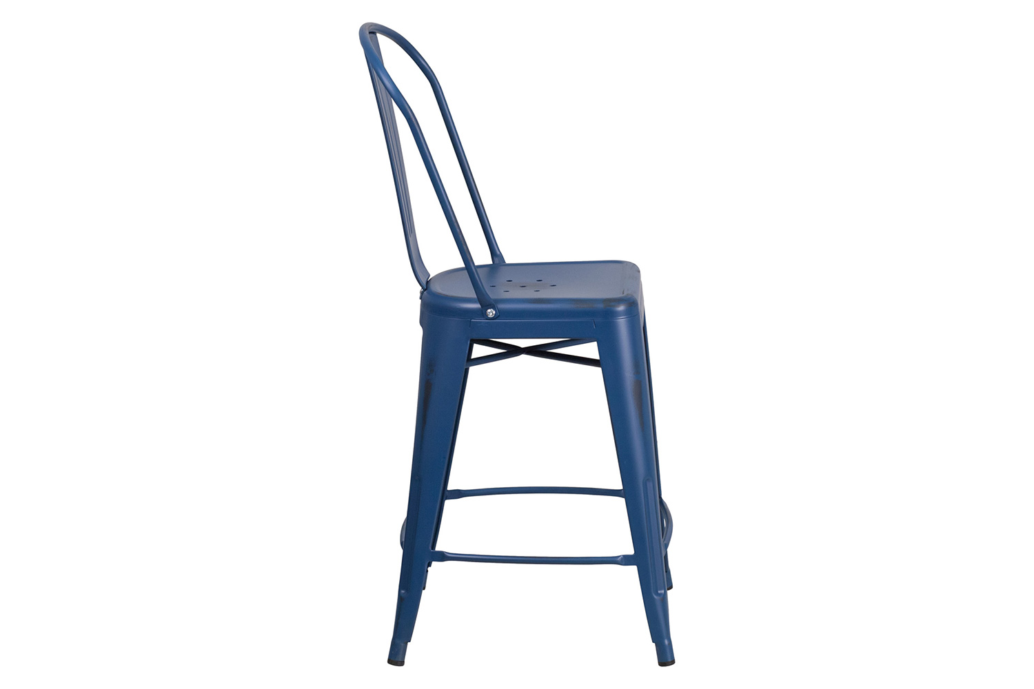 BLNK™ Carly Commercial Metal Distressed Indoor-Outdoor Counter Height Stool - Antique Blue