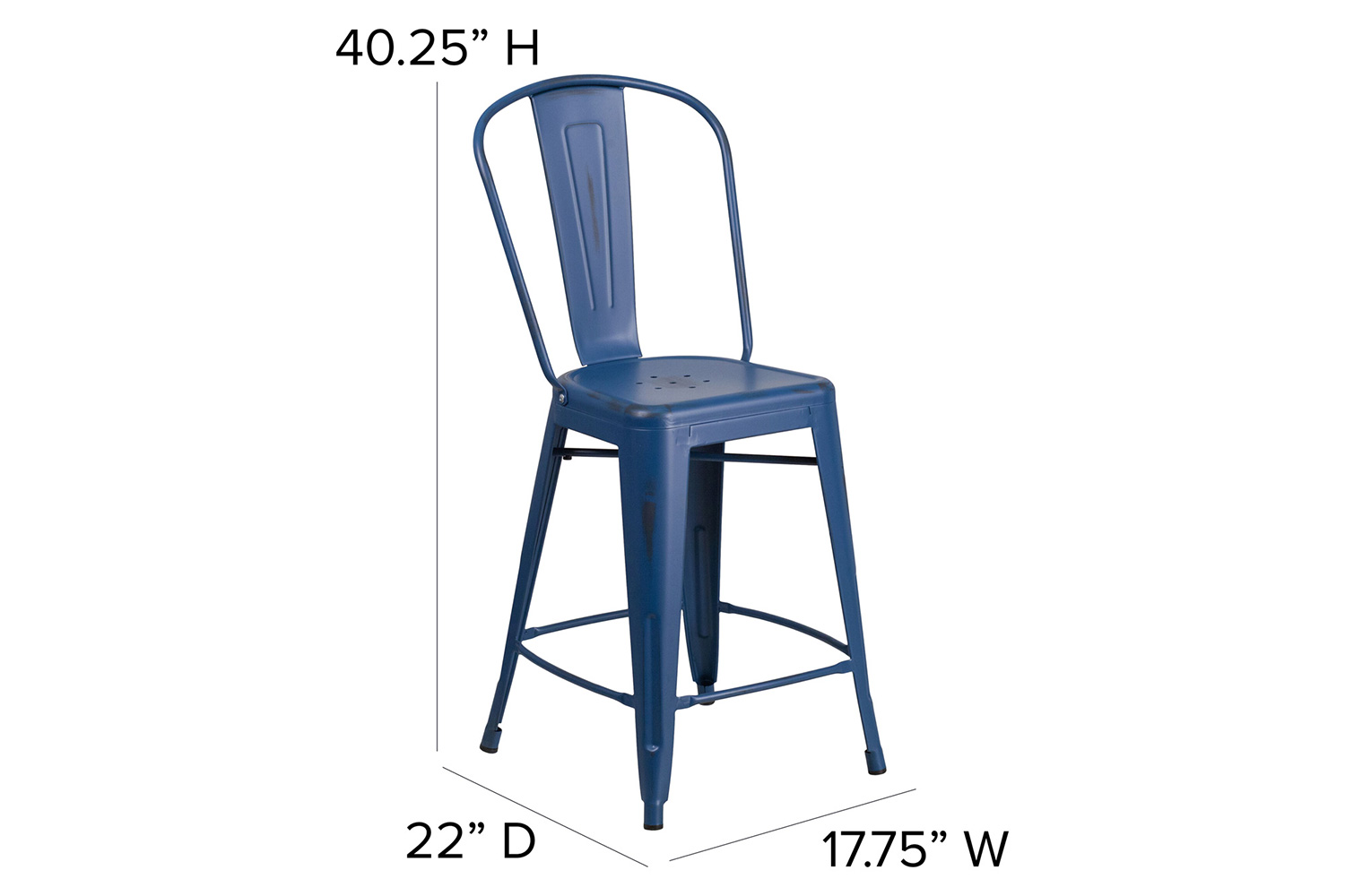 BLNK™ Carly Commercial Metal Distressed Indoor-Outdoor Counter Height Stool - Antique Blue