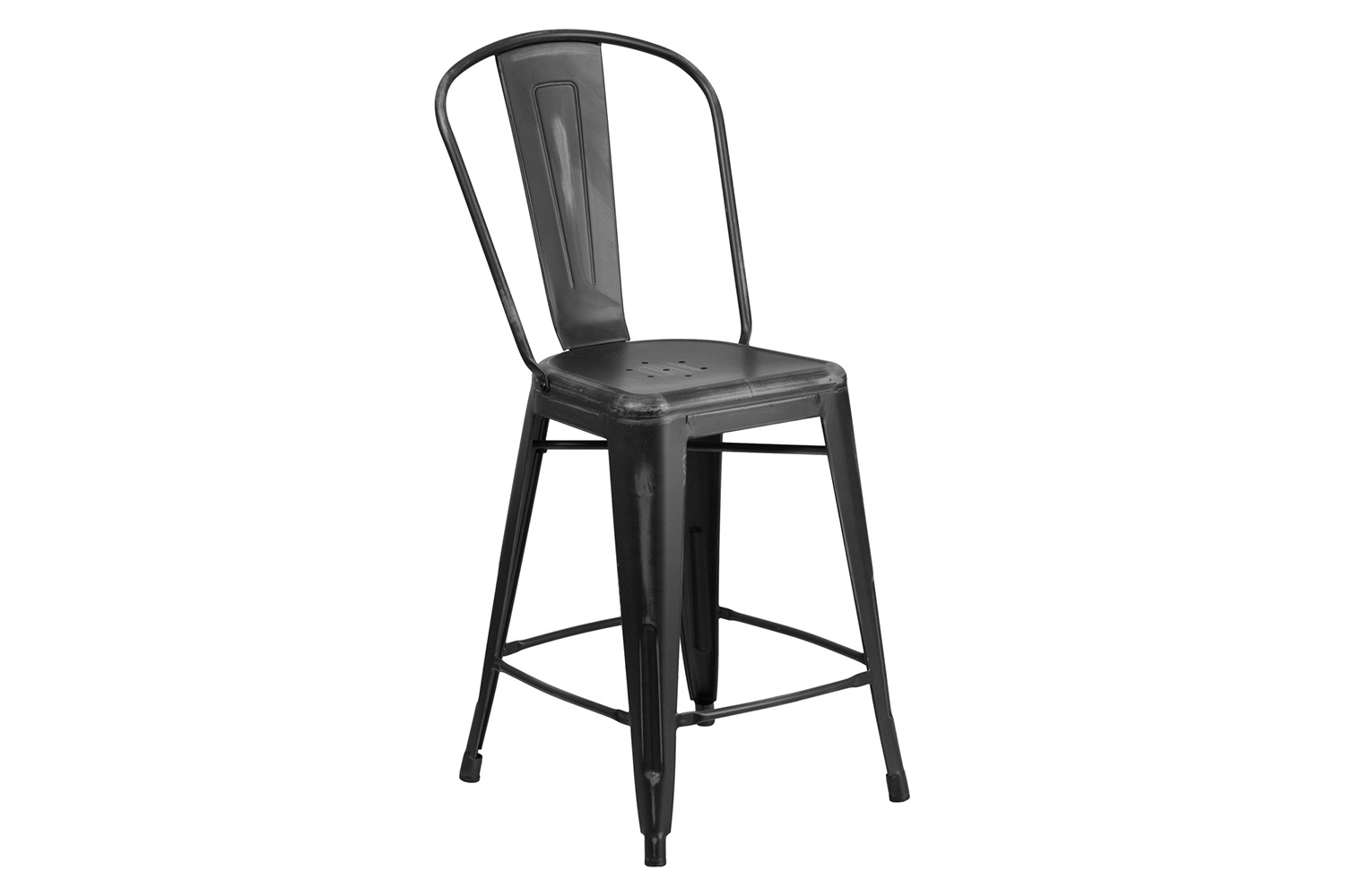 BLNK Carly Commercial Metal Distressed Indoor-Outdoor Counter Height Stool - Black