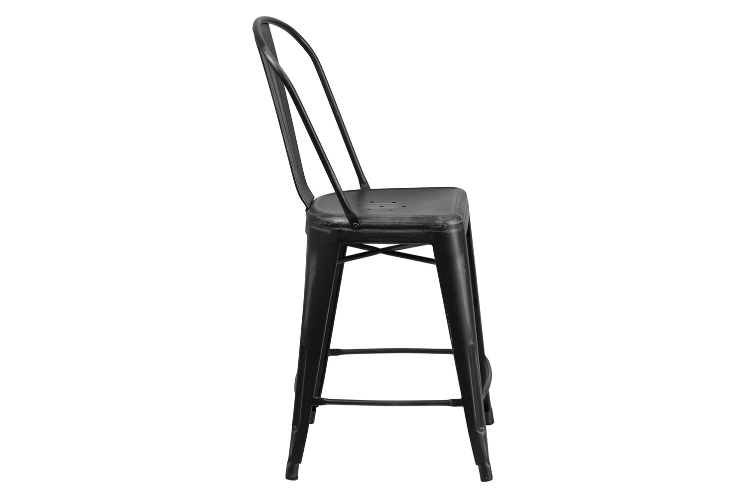 BLNK Carly Commercial Metal Distressed Indoor-Outdoor Counter Height Stool - Black