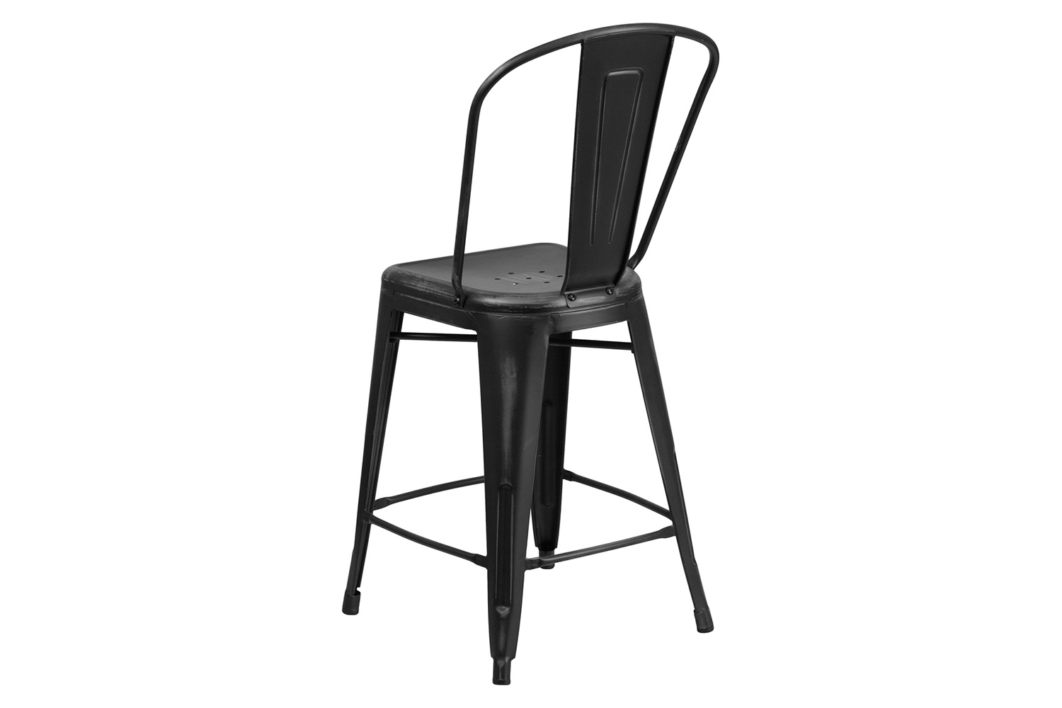 BLNK Carly Commercial Metal Distressed Indoor-Outdoor Counter Height Stool - Black