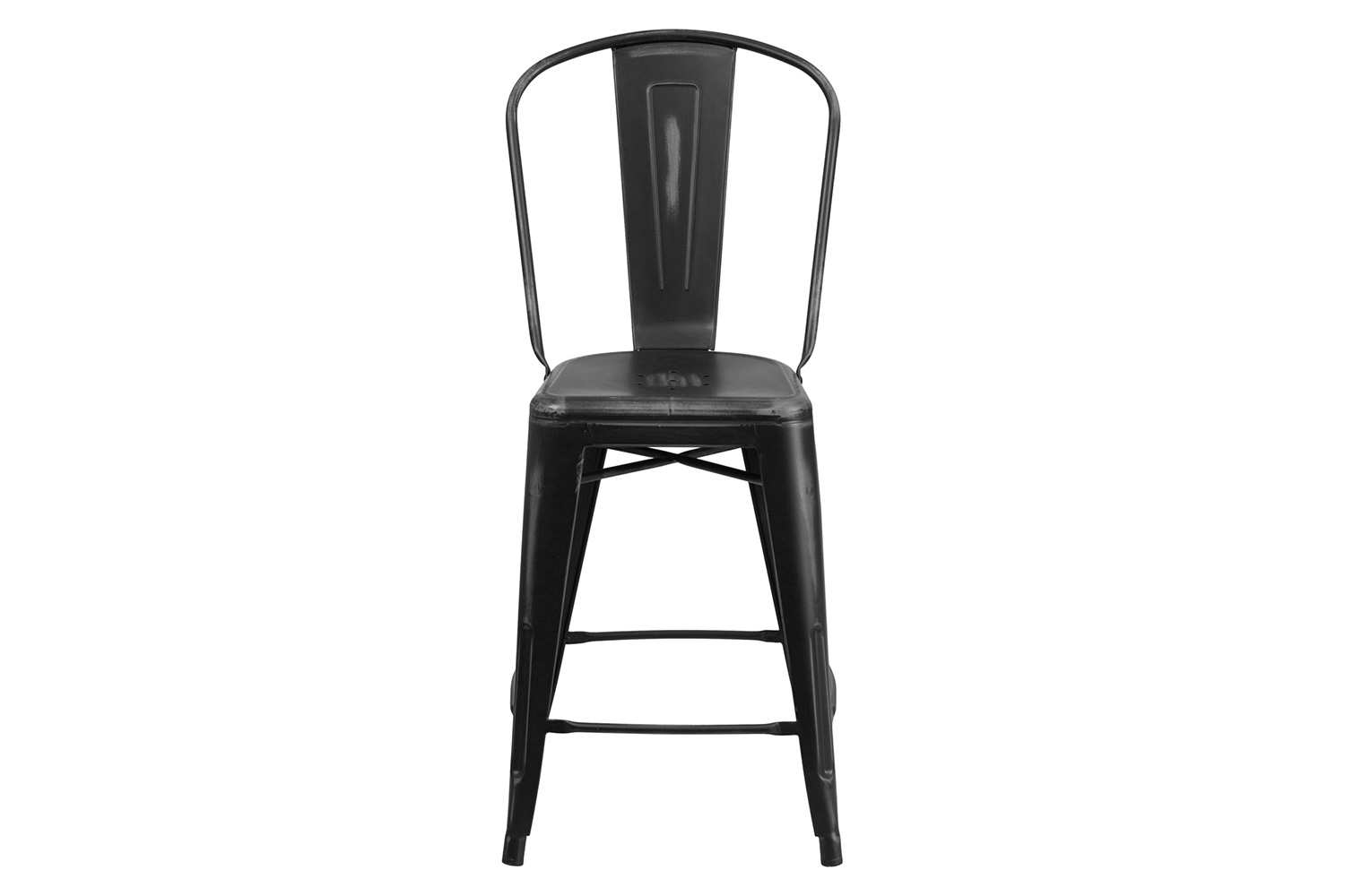 BLNK Carly Commercial Metal Distressed Indoor-Outdoor Counter Height Stool - Black