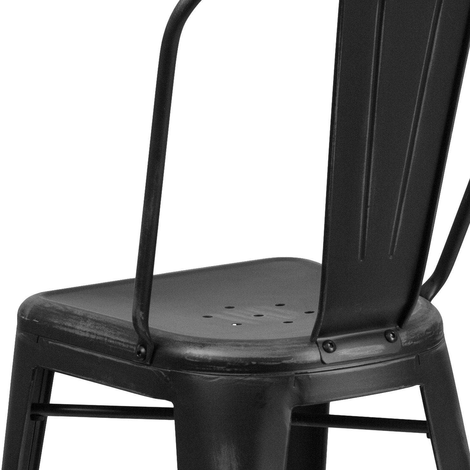 BLNK Carly Commercial Metal Distressed Indoor-Outdoor Counter Height Stool - Black