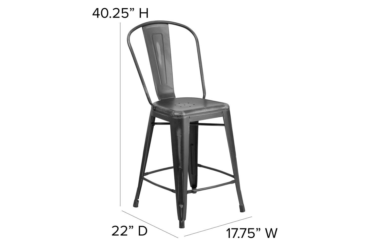 BLNK Carly Commercial Metal Distressed Indoor-Outdoor Counter Height Stool - Black