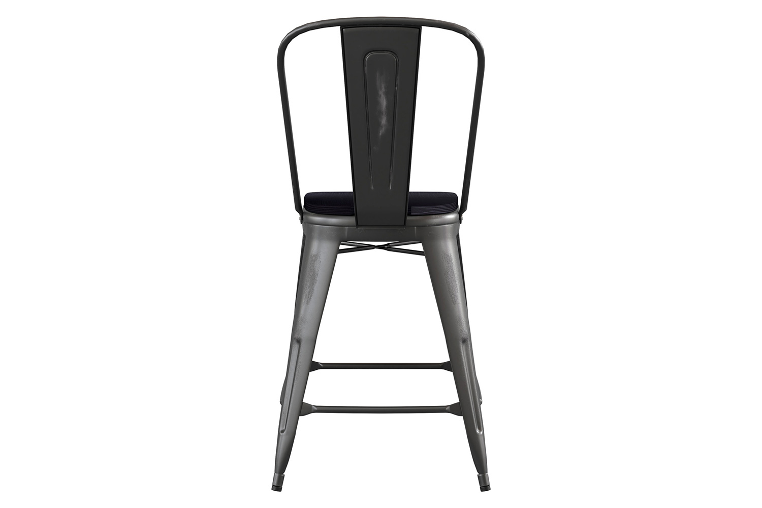 BLNK Carly Commercial Metal Indoor-Outdoor Counter Height Stool with Poly Resin Wood Seat - Black