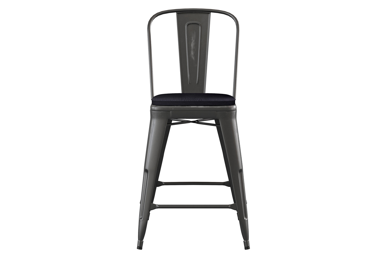 BLNK Carly Commercial Metal Indoor-Outdoor Counter Height Stool with Poly Resin Wood Seat - Black