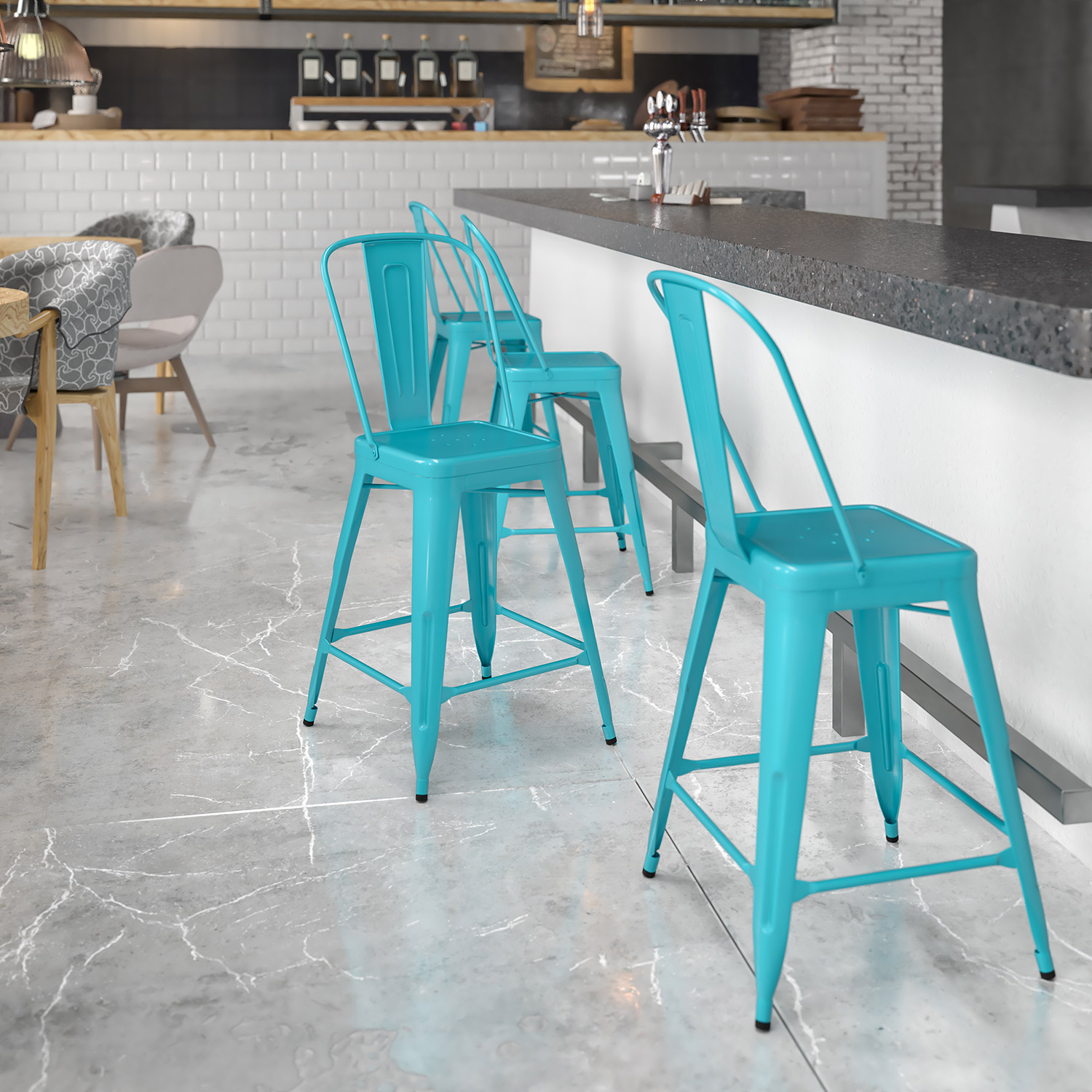 BLNK Carly Commercial Metal Indoor-Outdoor Counter Height Stool