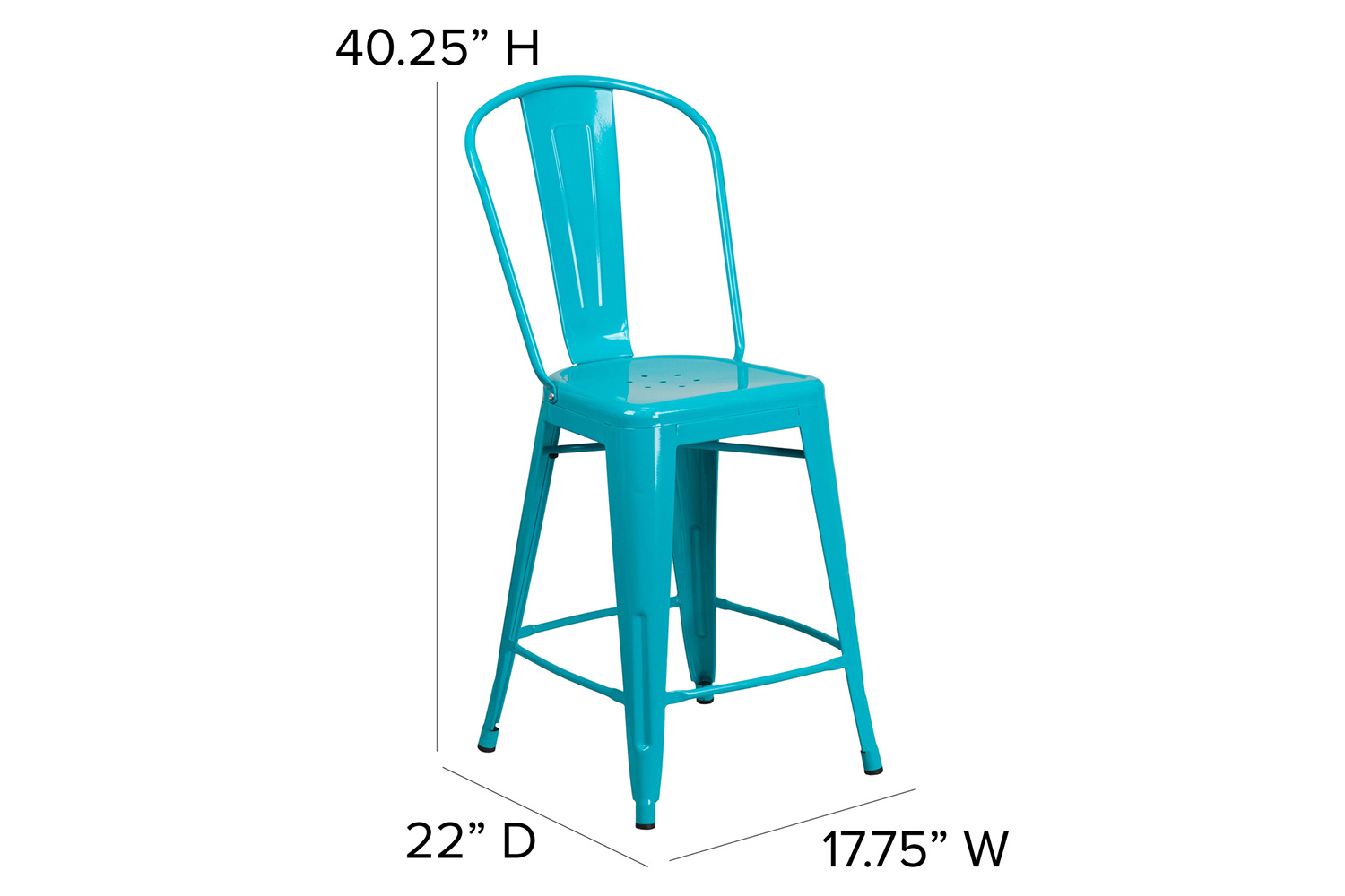 BLNK Carly Commercial Metal Indoor-Outdoor Counter Height Stool - Crystal Teal/Blue