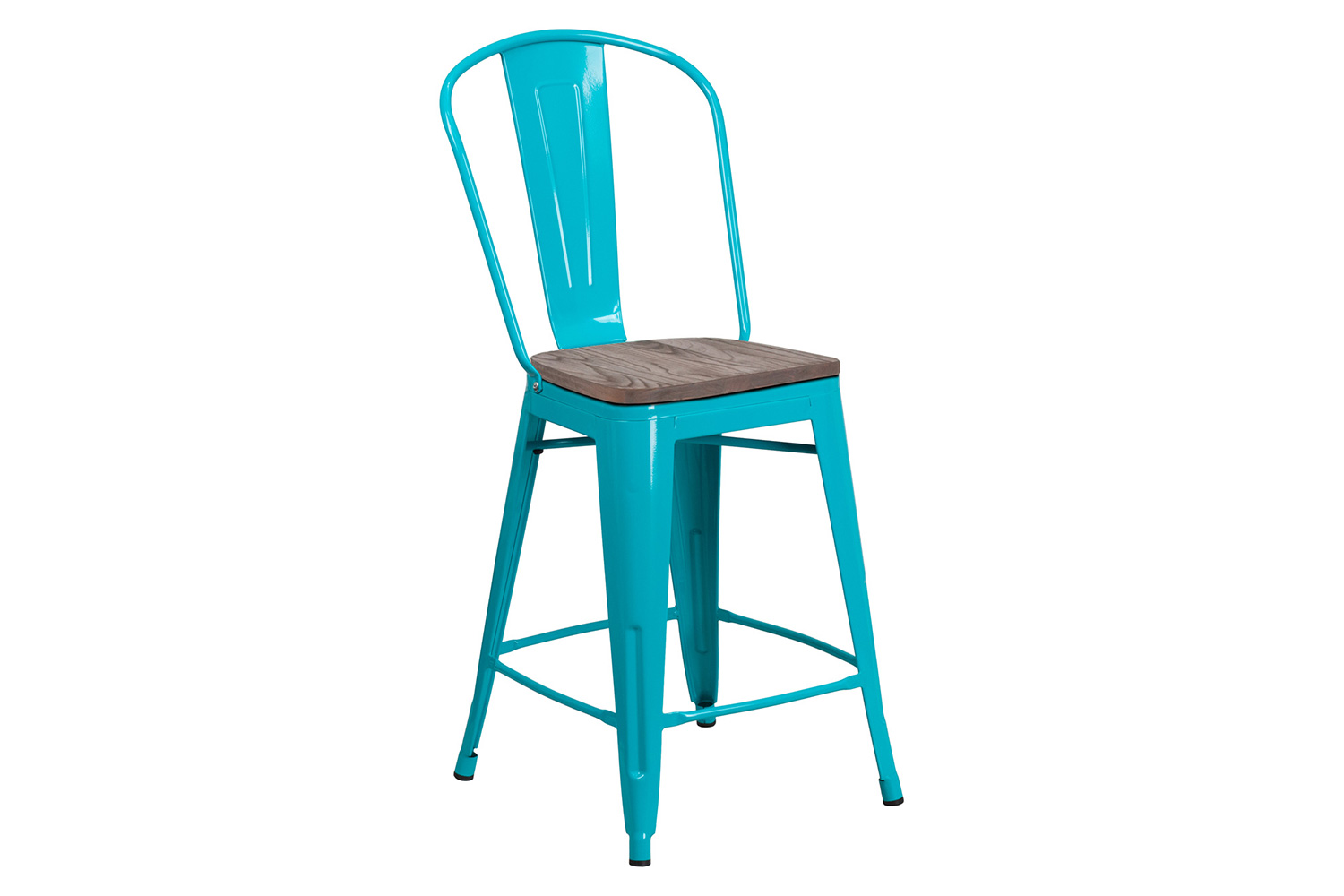 BLNK Carly Metal Counter Height Stool with Wood Seat - Crystal Teal/Blue