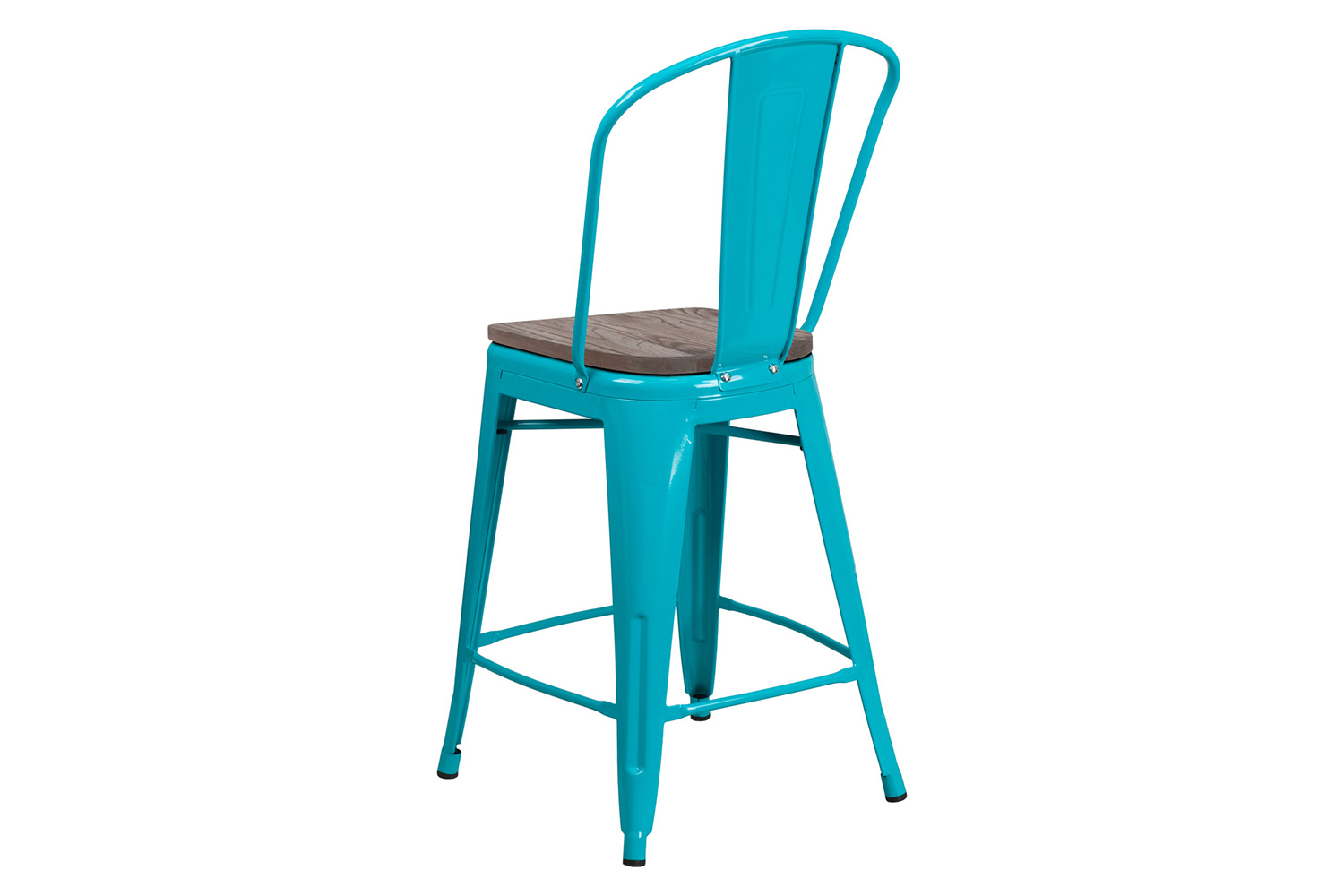 BLNK Carly Metal Counter Height Stool with Wood Seat - Crystal Teal/Blue