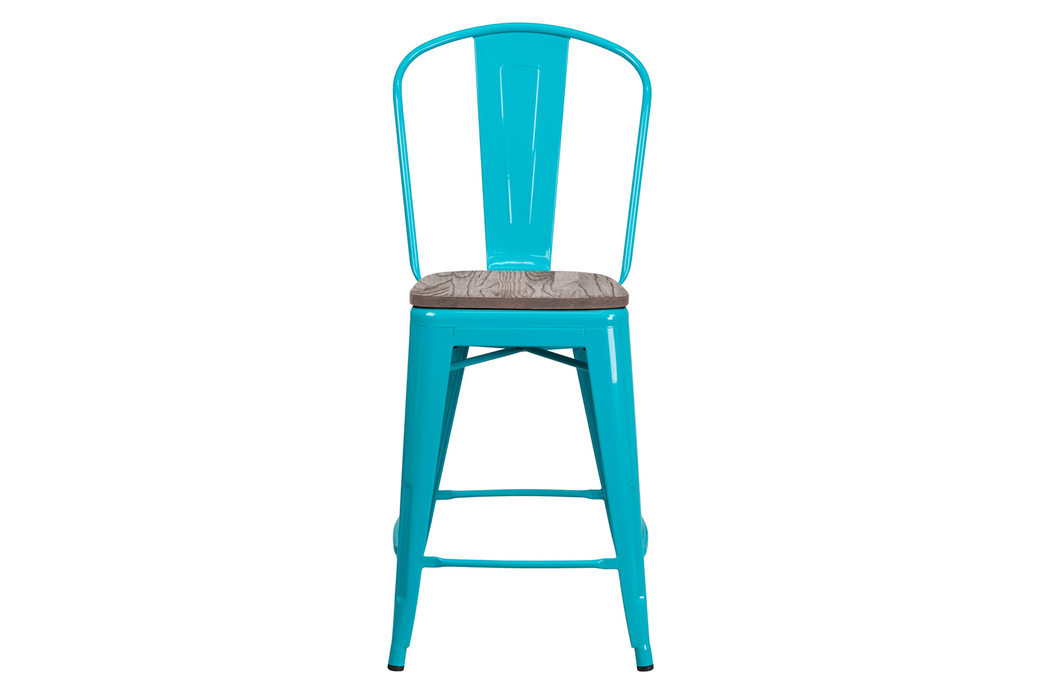 BLNK Carly Metal Counter Height Stool with Wood Seat - Crystal Teal/Blue