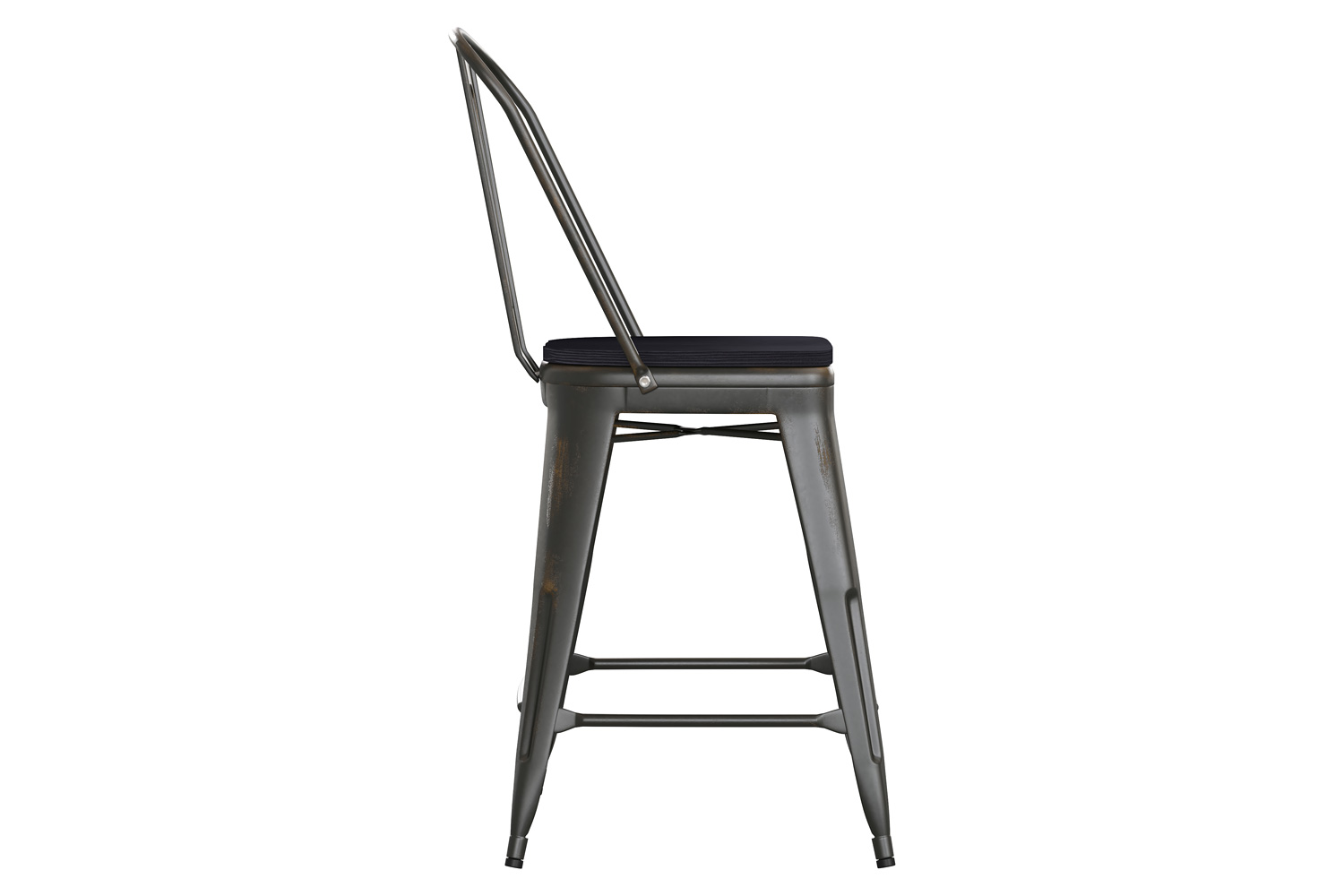 BLNK - Carly Commercial Indoor-Outdoor Copper Metal Counter Height Stool with Back with Black Poly Resin Wood Seat