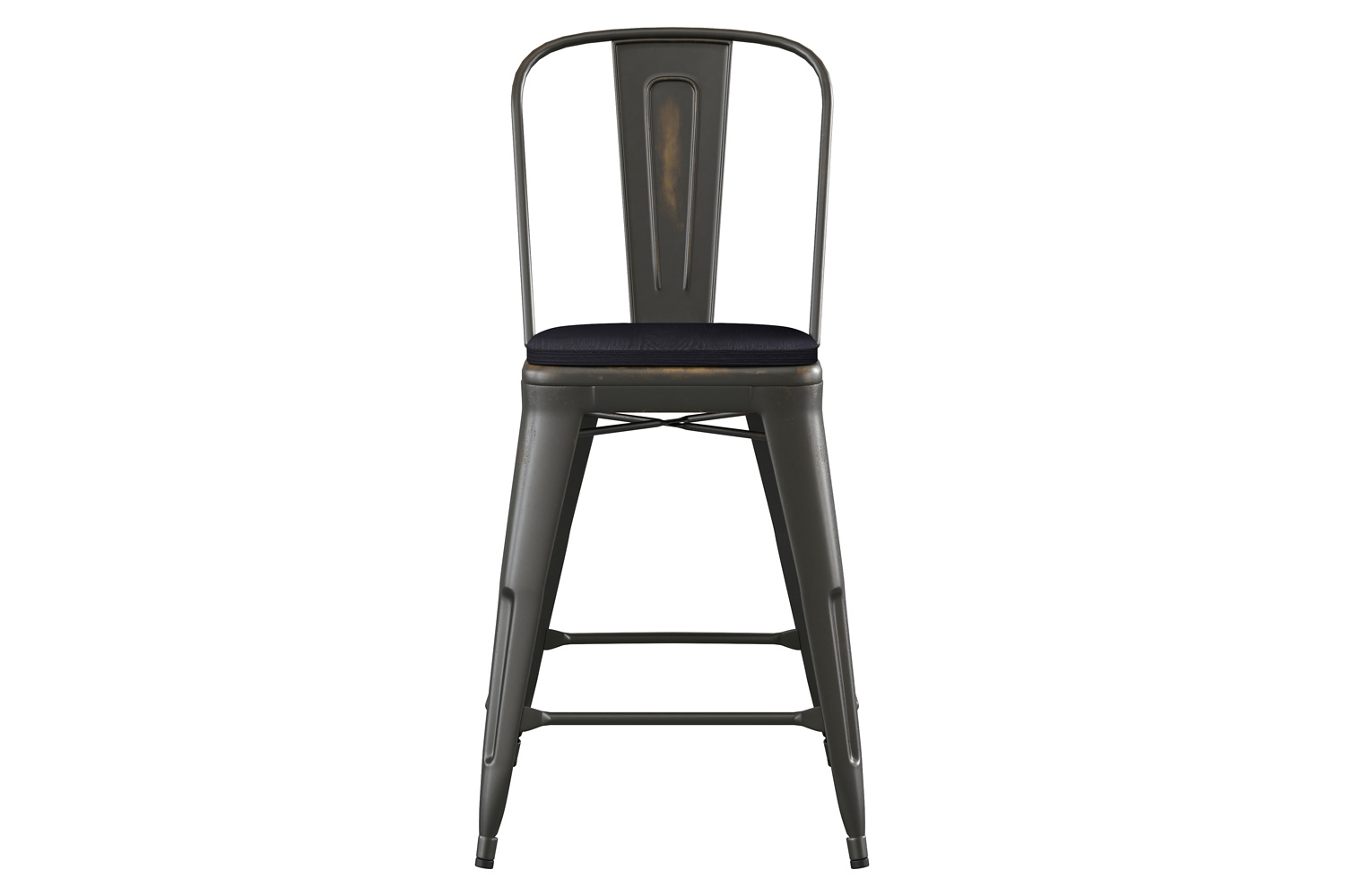 BLNK - Carly Commercial Indoor-Outdoor Copper Metal Counter Height Stool with Back with Black Poly Resin Wood Seat