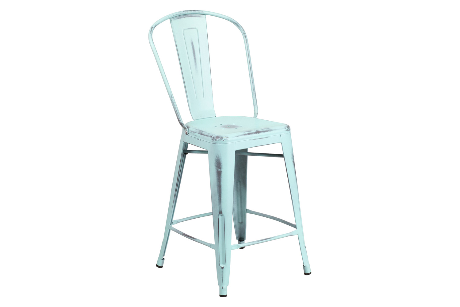 BLNK™ Carly Commercial Metal Distressed Indoor-Outdoor Counter Height Stool - Green/Blue