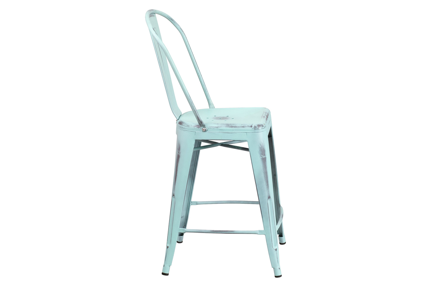 BLNK™ Carly Commercial Metal Distressed Indoor-Outdoor Counter Height Stool - Green/Blue