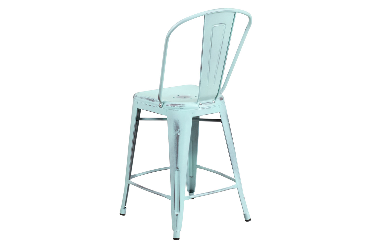 BLNK™ Carly Commercial Metal Distressed Indoor-Outdoor Counter Height Stool - Green/Blue